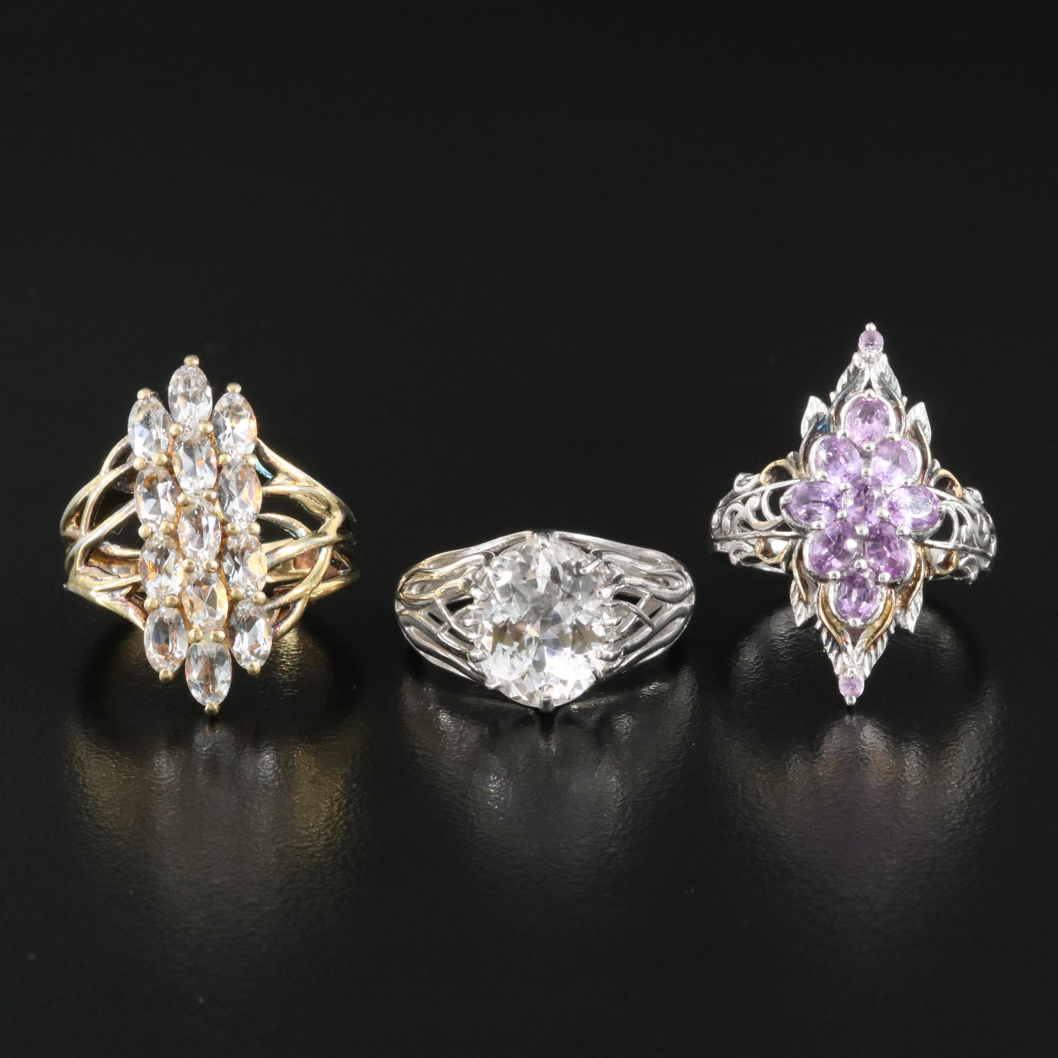 Sterling Rings Including Spodumene, Goshenite and Pink Sapphire