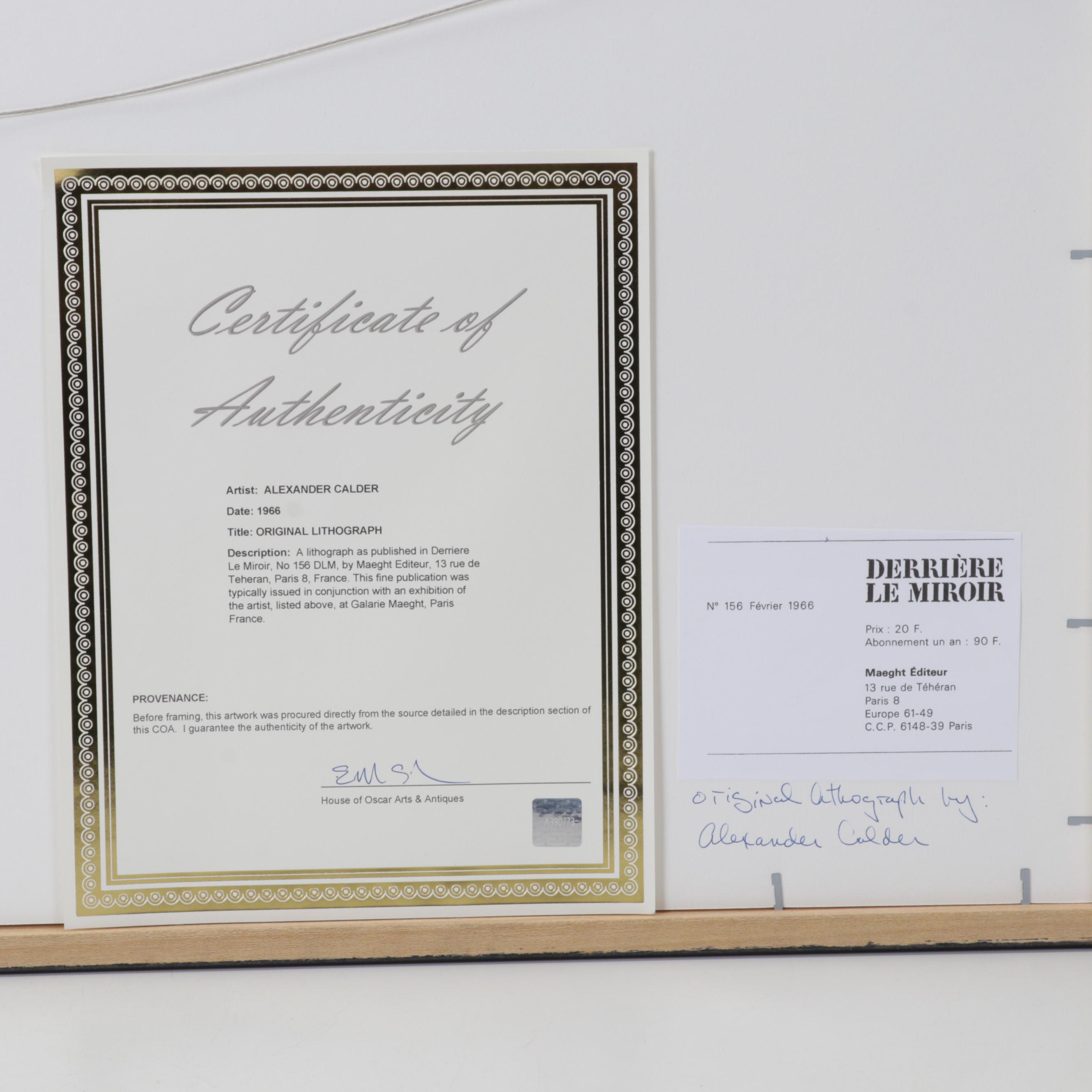 Alexander Calder Double-Page Color Lithograph for "Derrière le Miroir," 1966