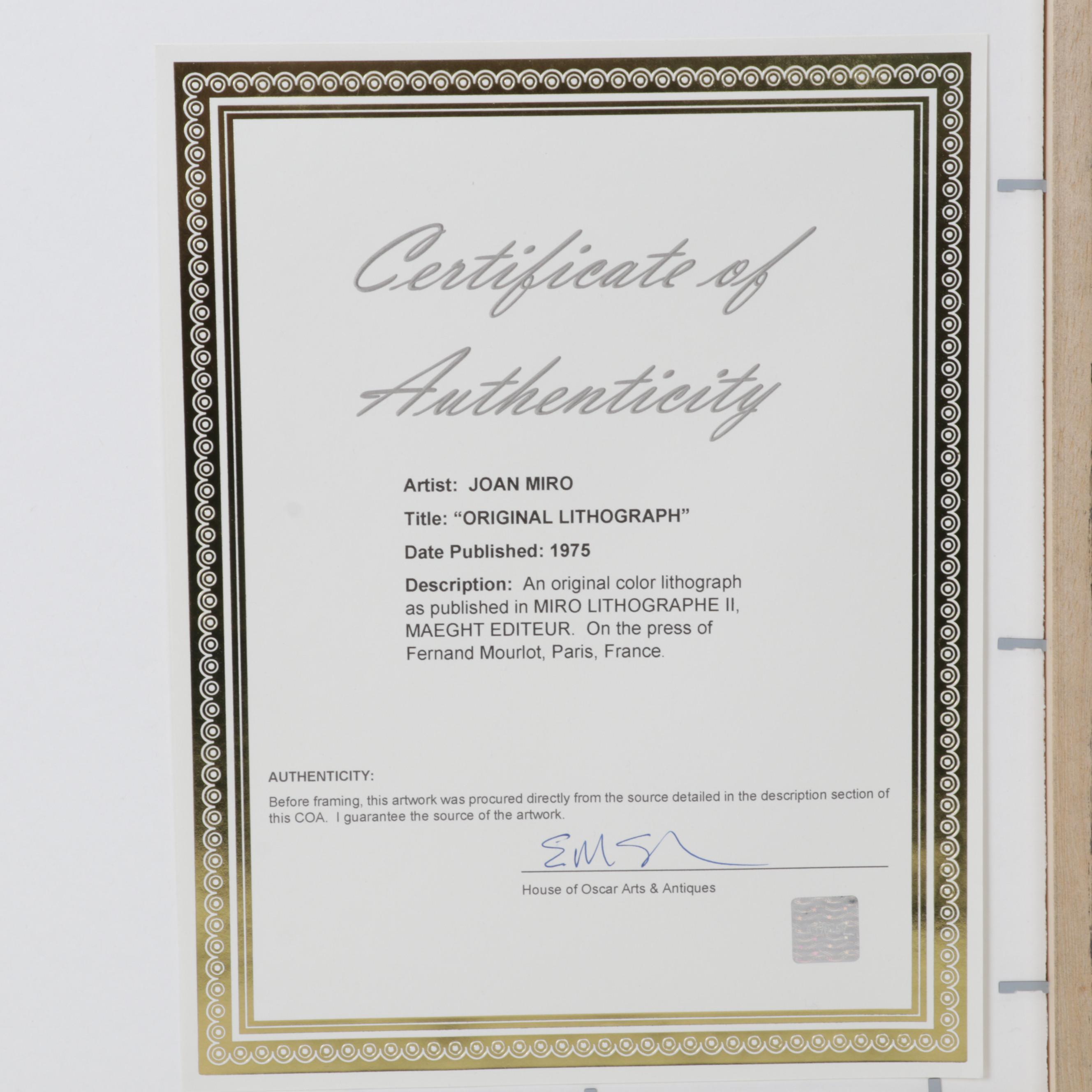 Joan Miró Color Lithograph From "Lithographs II," 1975