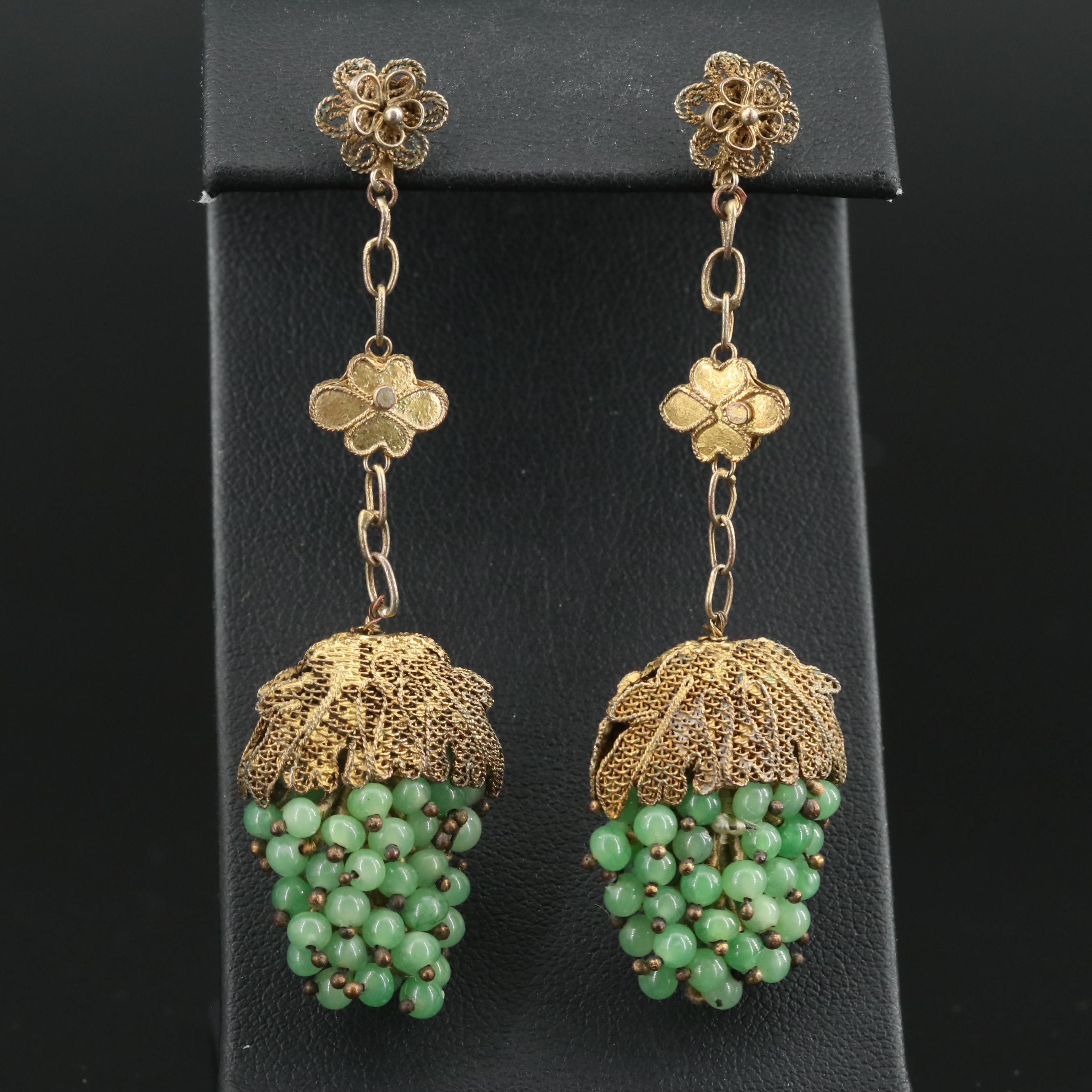 Vintage Sterling Filigree Earrings with Rosettes and Grape Clusters