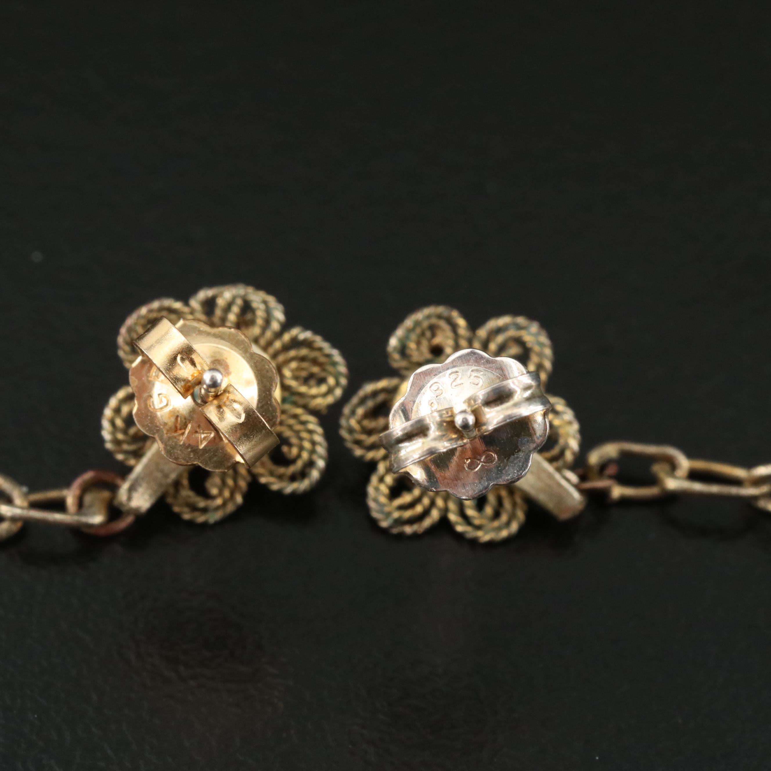 Vintage Sterling Filigree Earrings with Rosettes and Grape Clusters