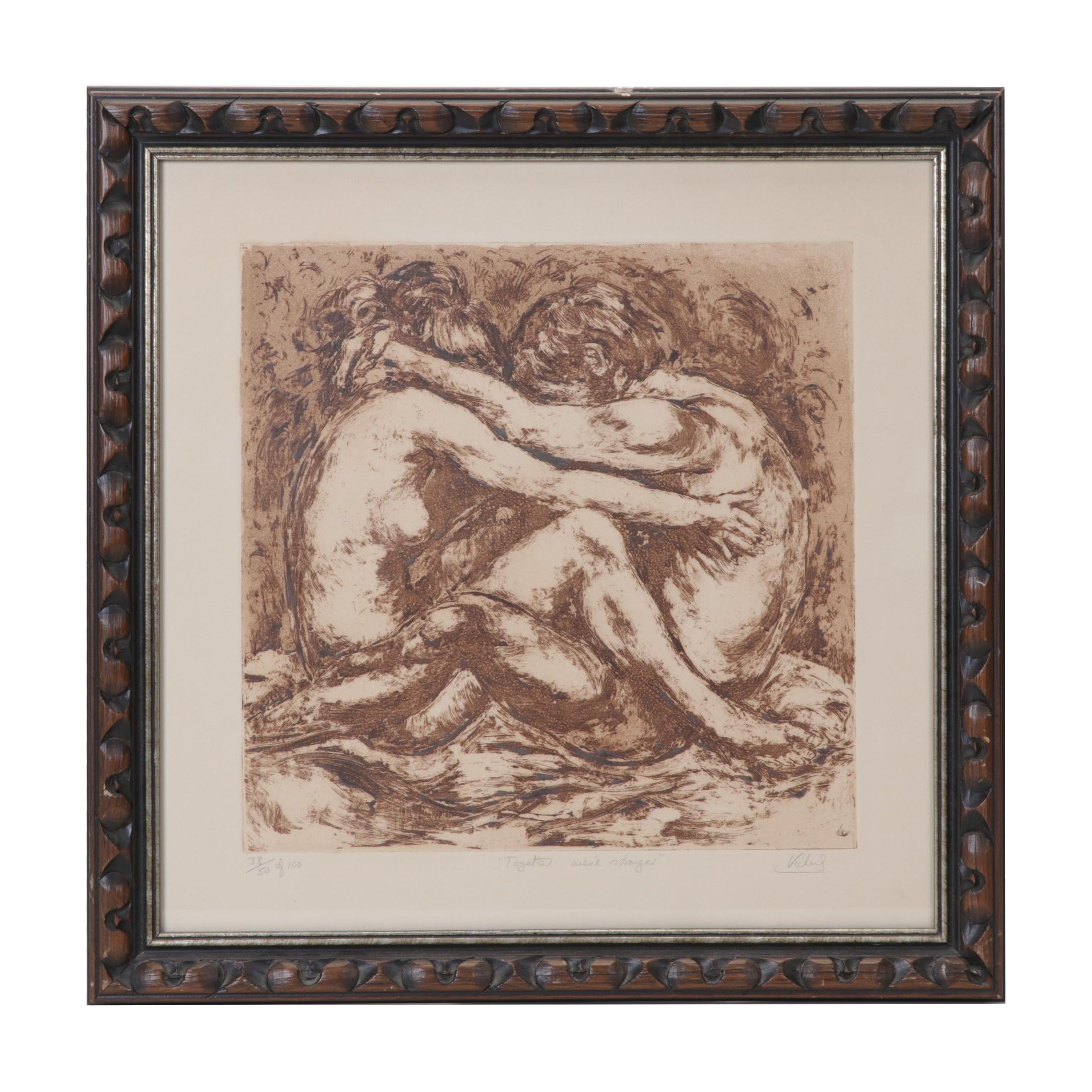 Mary Vickers Etching With Aquatint "Together We're Stronger," 1974