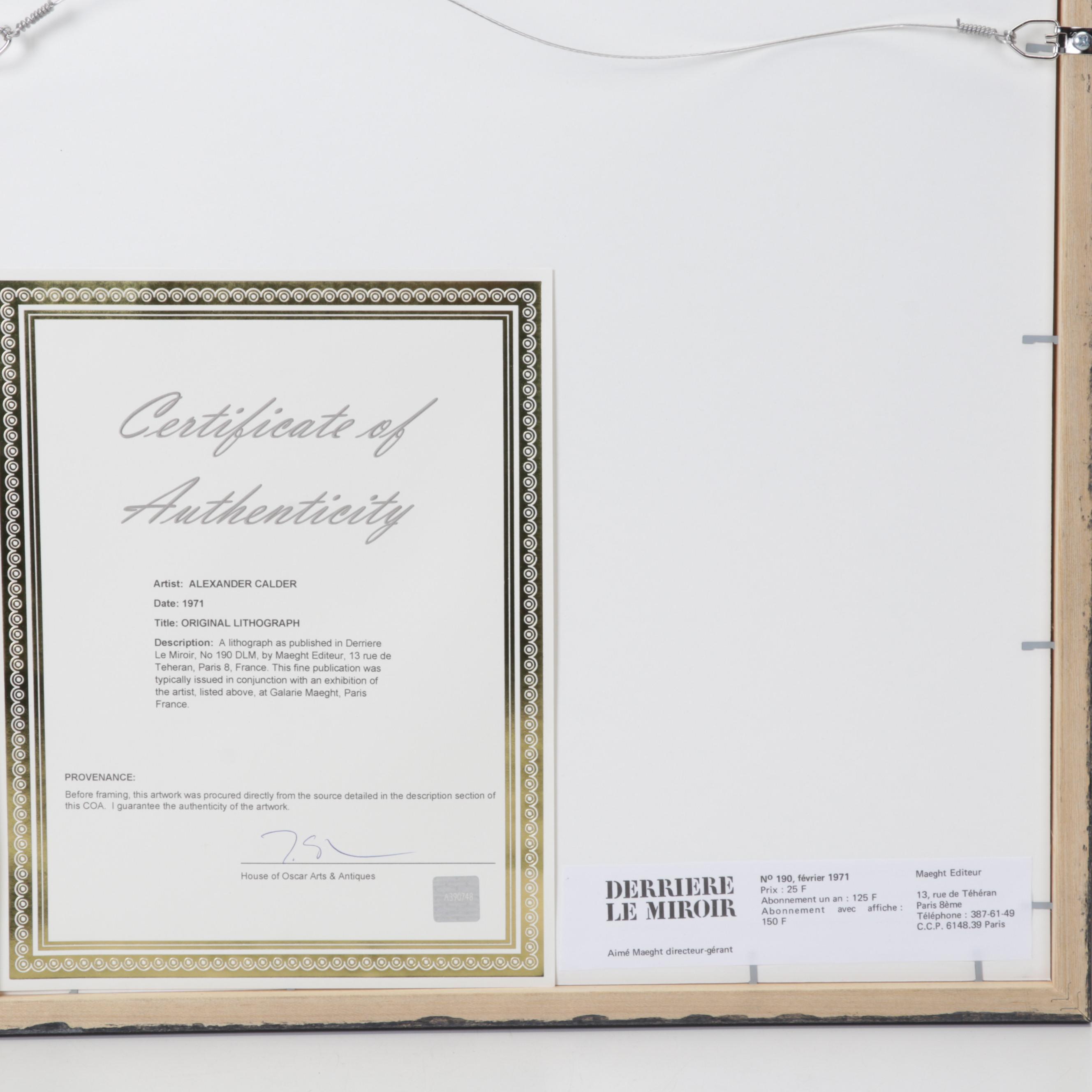 Alexander Calder Color Lithograph for "Derrière le Miroir," 1971