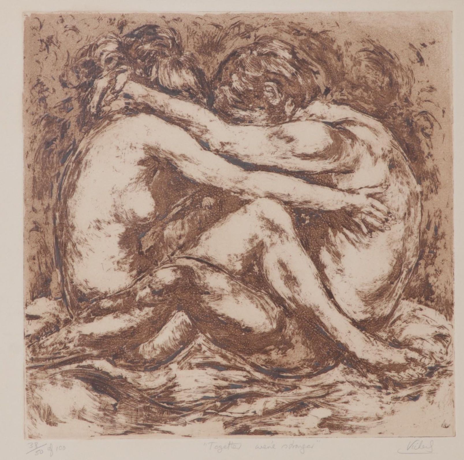 Mary Vickers Etching With Aquatint "Together We're Stronger," 1974