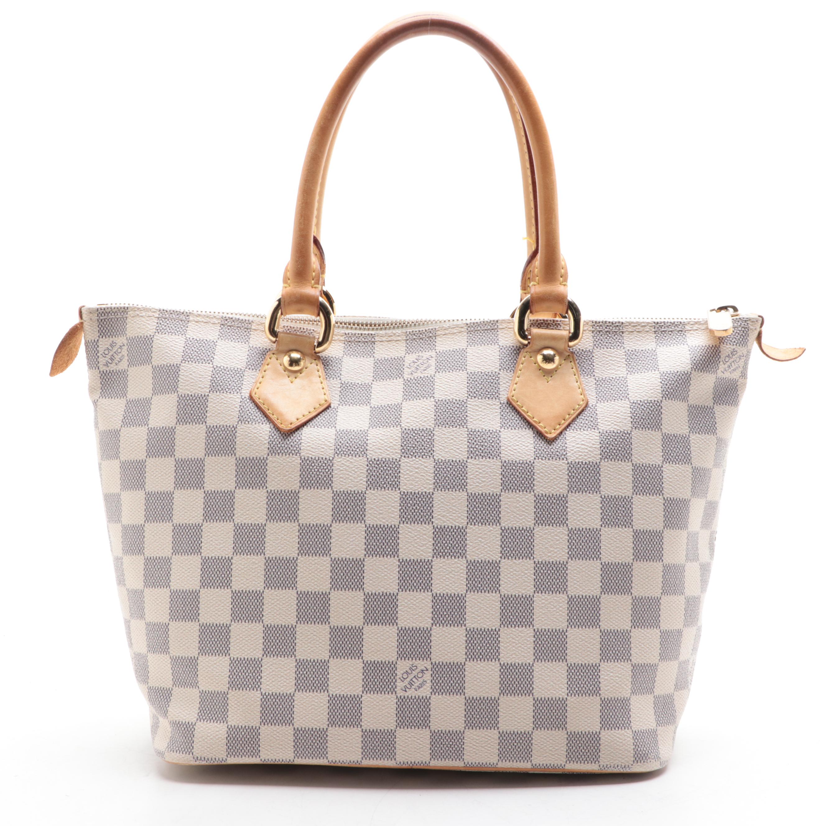 Louis Vuitton Saleya PM Bag in Damier Azur Canvas and Leather