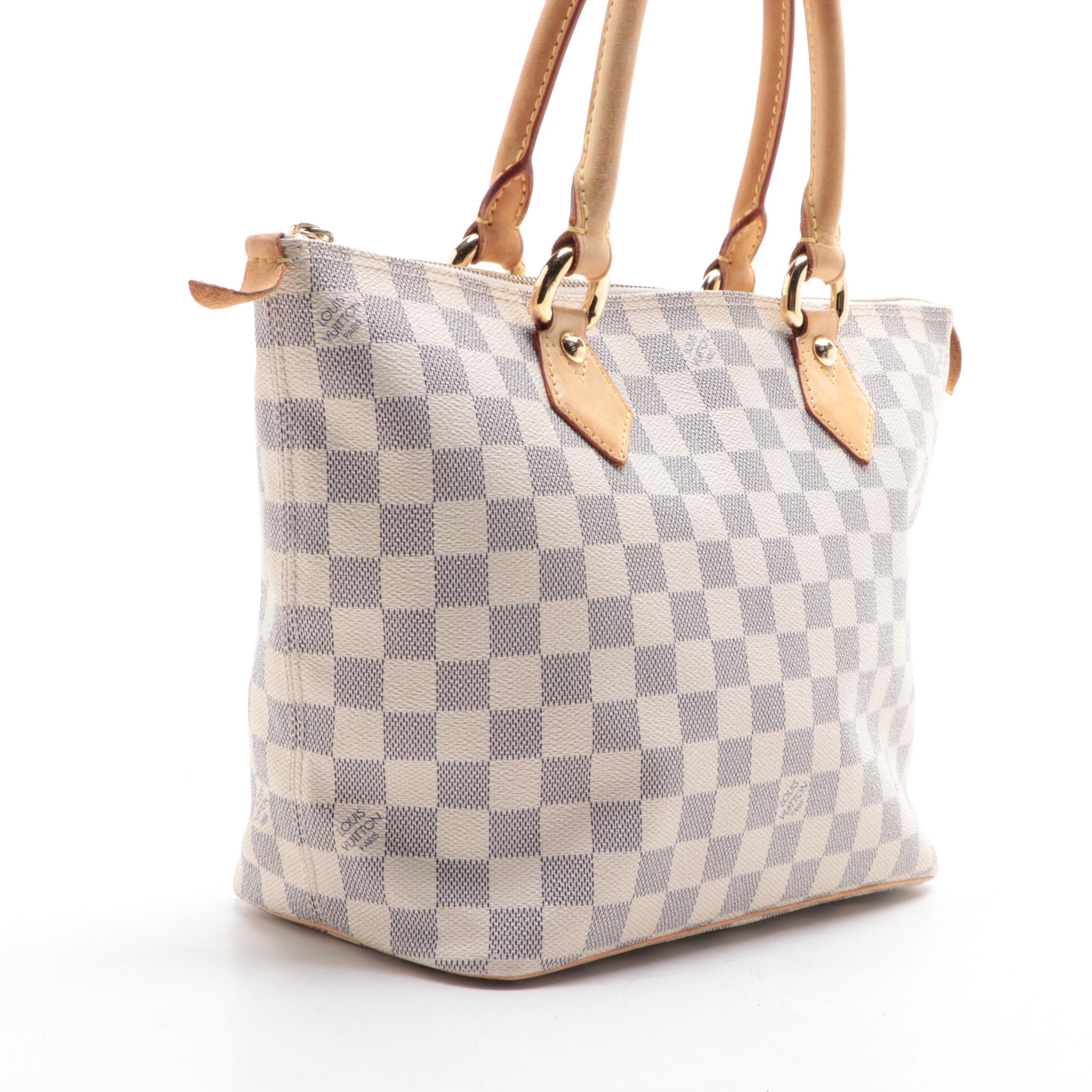 Louis Vuitton Saleya PM Bag in Damier Azur Canvas and Leather