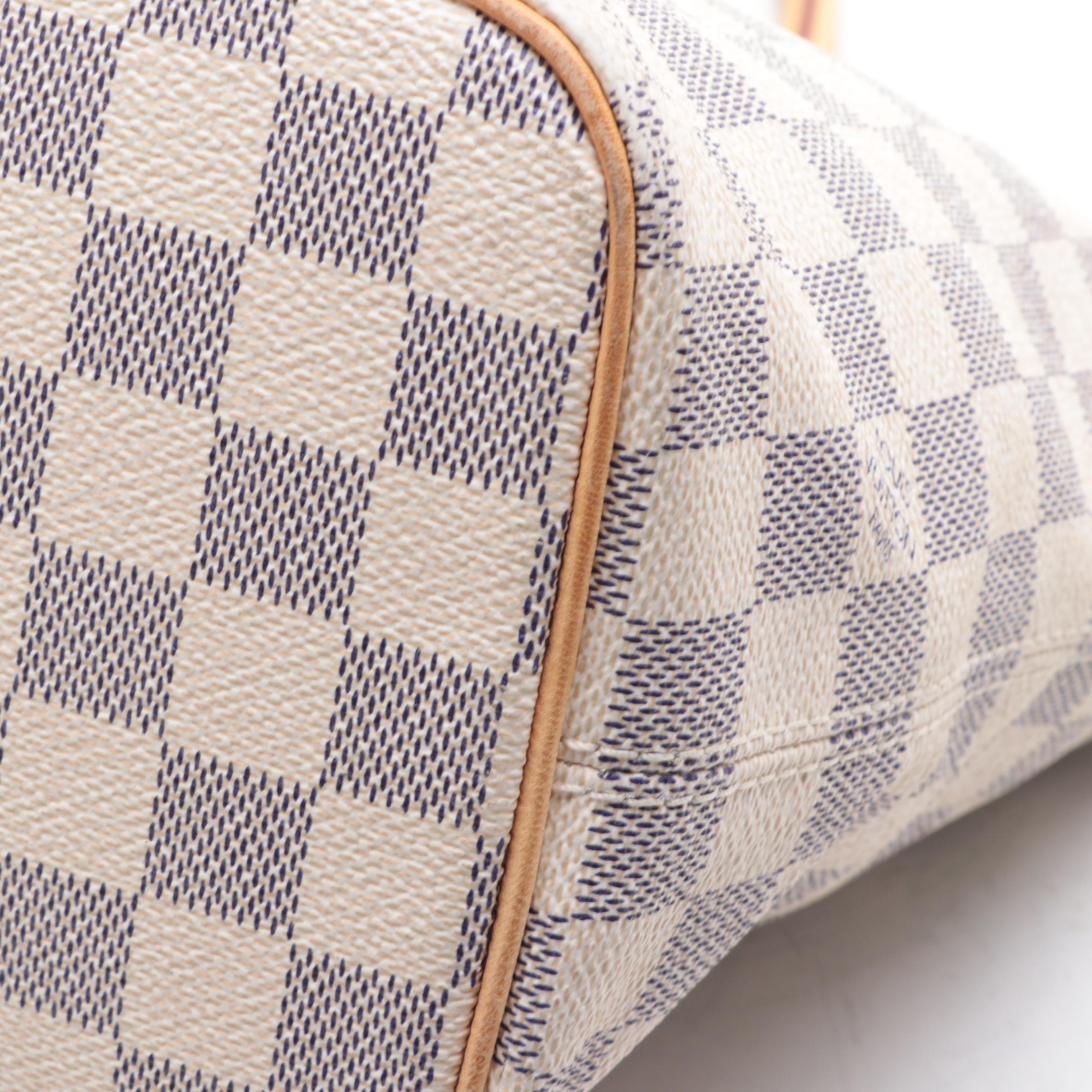 Louis Vuitton Saleya PM Bag in Damier Azur Canvas and Leather