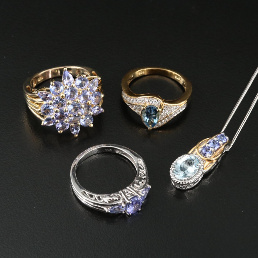 Sterling Tanzanite, Aquamarine and White Zircon Jewelry