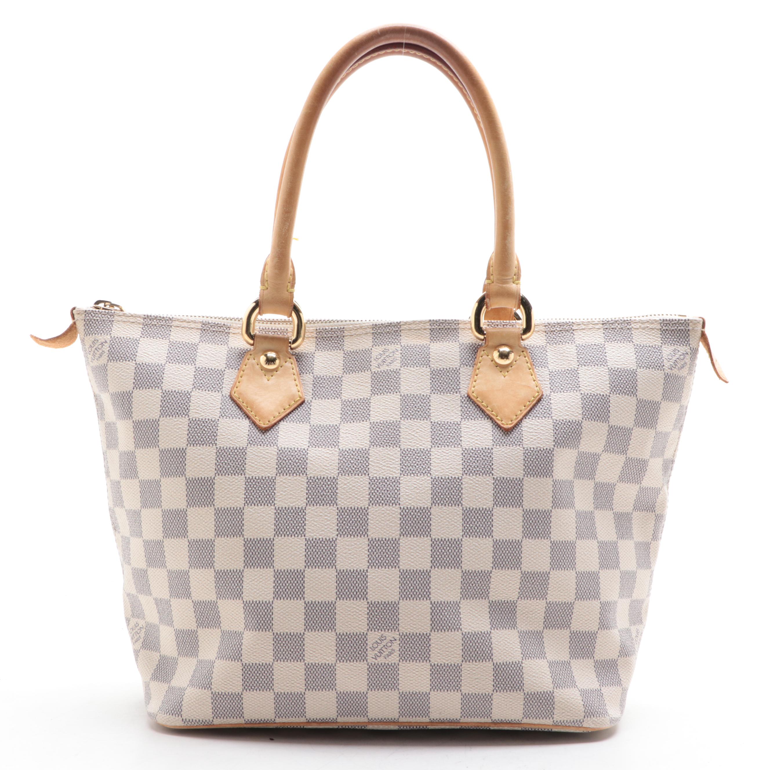 Louis Vuitton Saleya PM Bag in Damier Azur Canvas and Leather