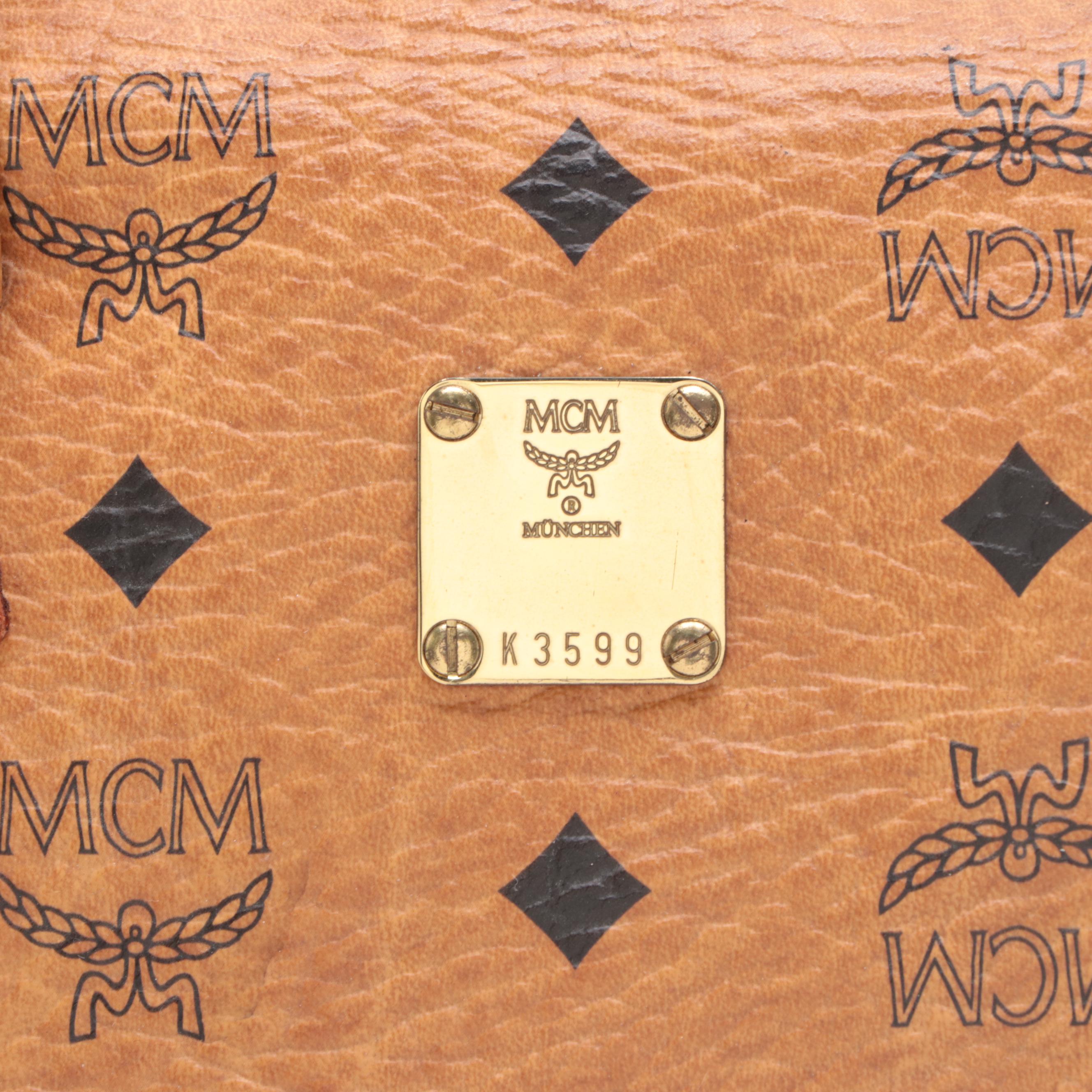 MCM München Boston Bag in Cognac Visetos Coated Canvas