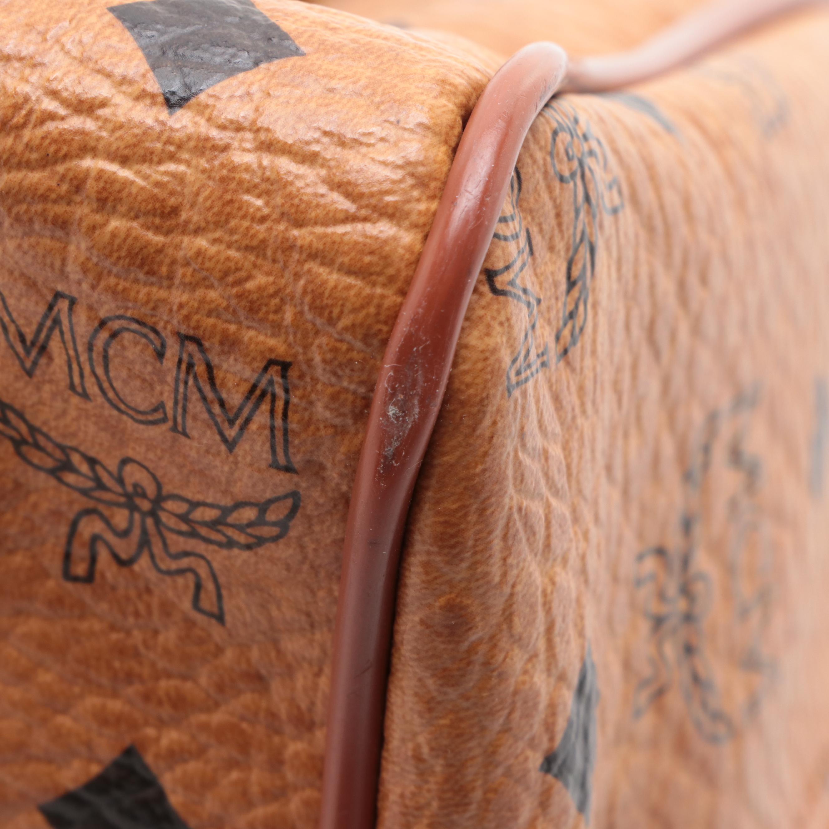 MCM München Boston Bag in Cognac Visetos Coated Canvas