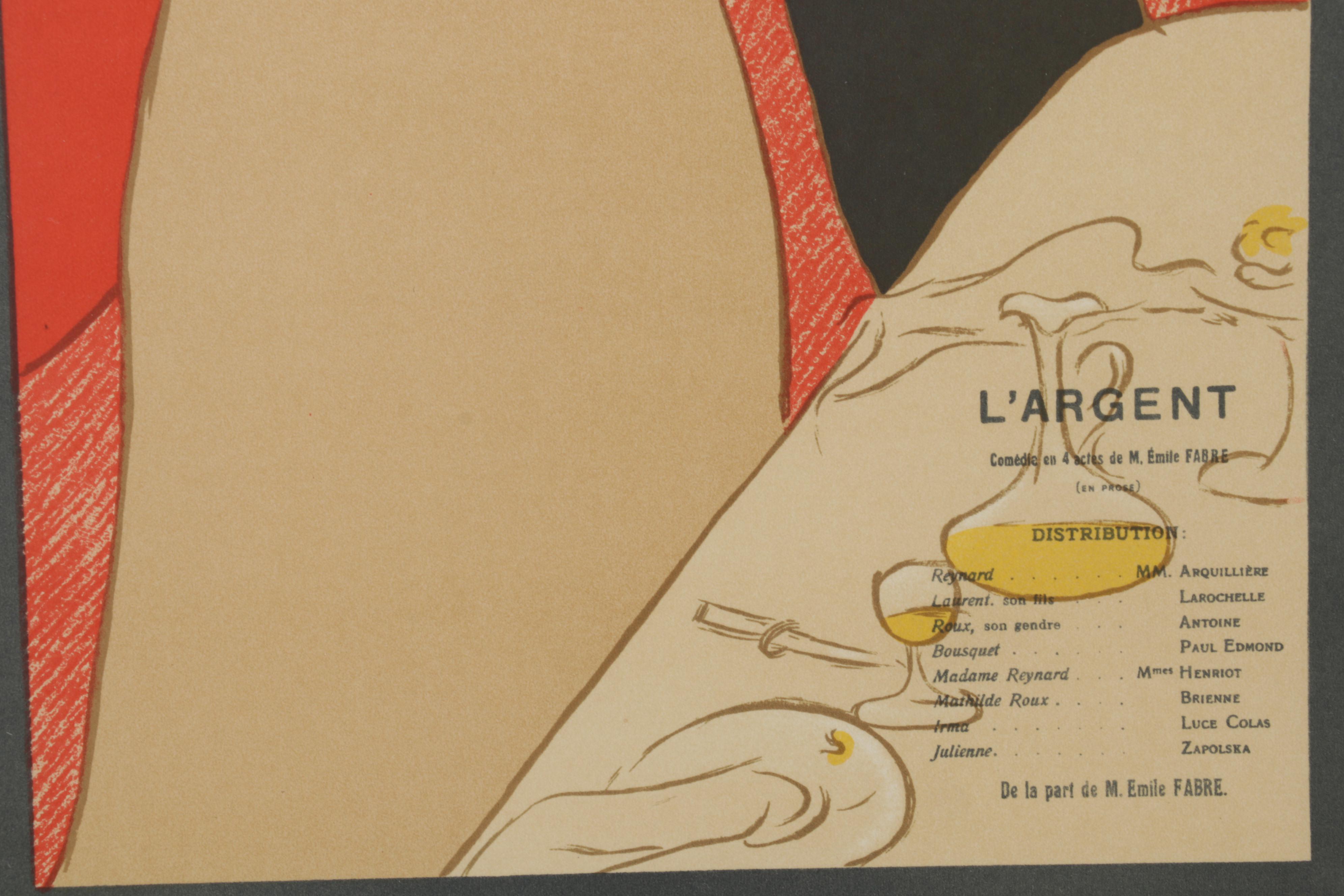 Color Lithograph After Henri de Toulouse-Lautrec "L'Argent," Circa 1946