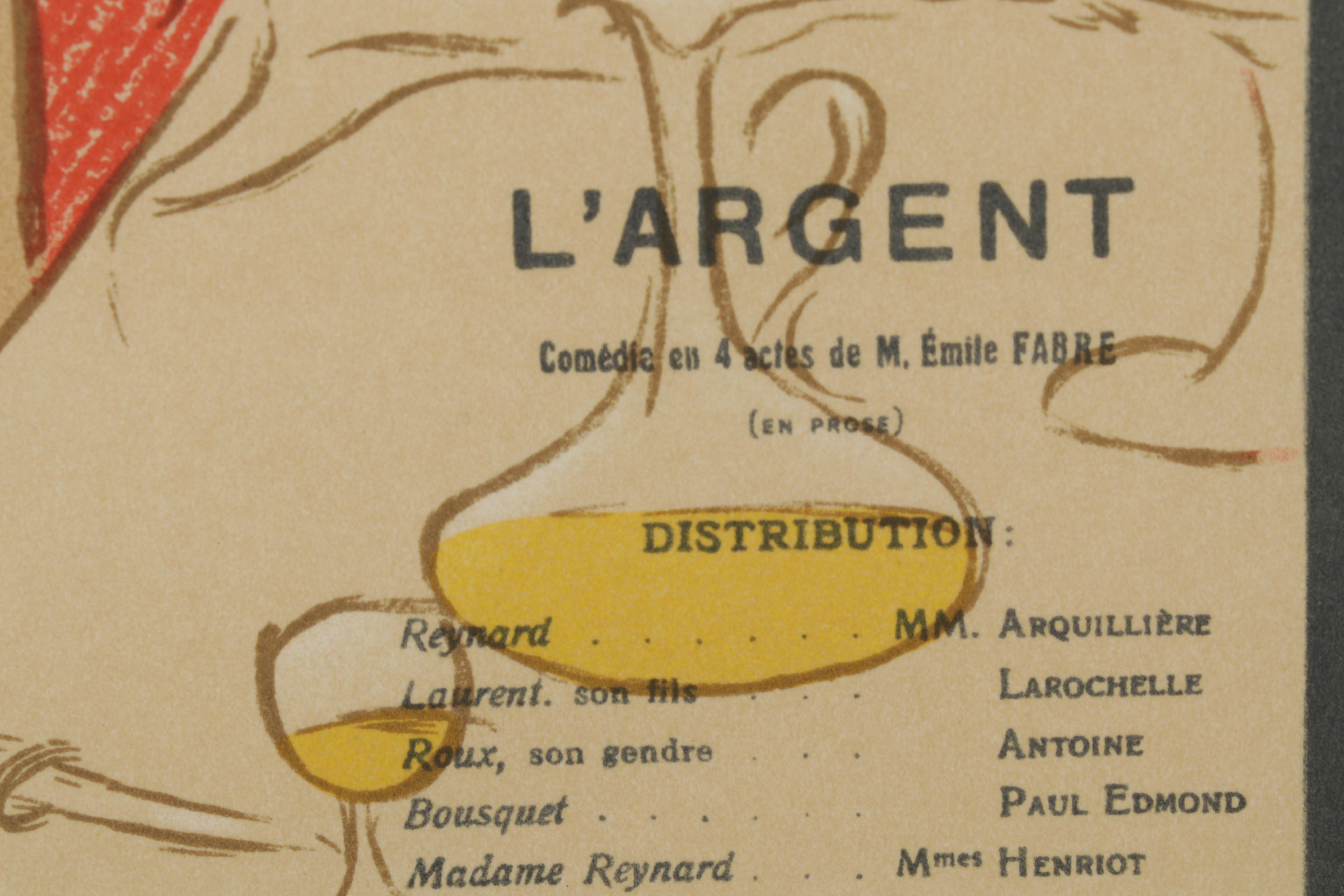 Color Lithograph After Henri de Toulouse-Lautrec "L'Argent," Circa 1946