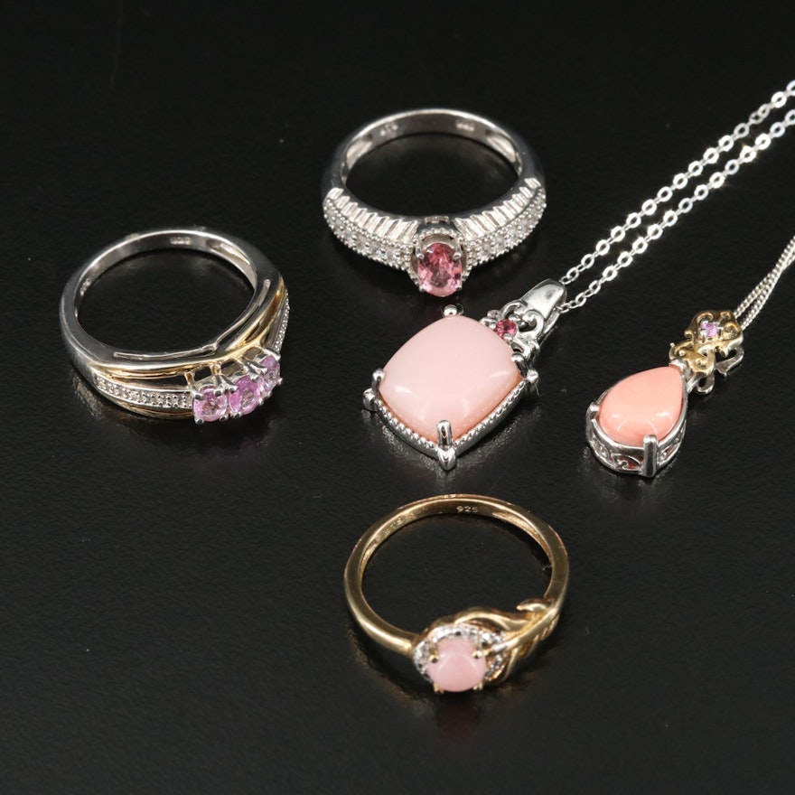 Sterling Pink Sapphire, Common Opal and White Zircon Jewelry
