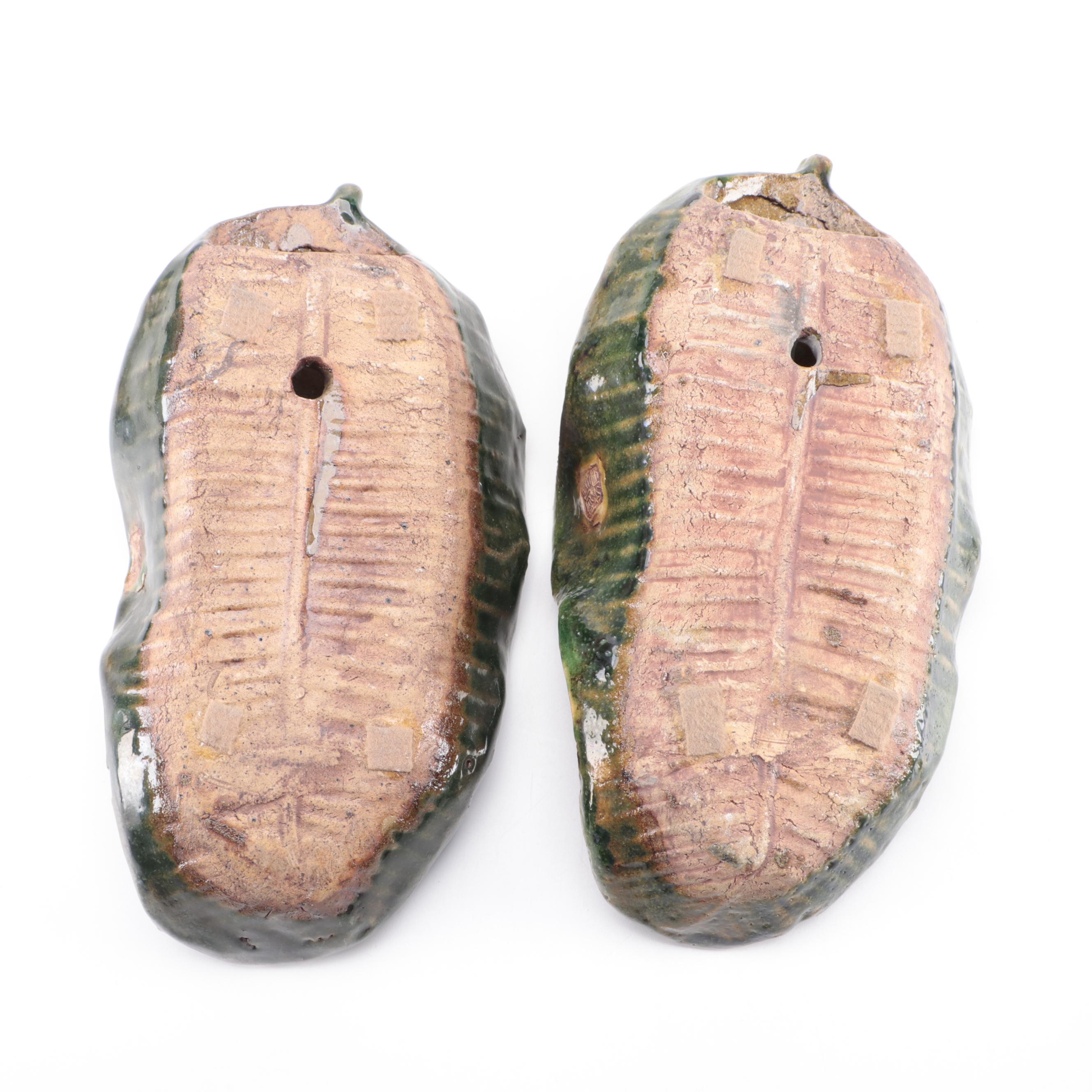 Pair of Chinese Shiwan Kilns Stoneware Banana Leaf-Form Wall Pockets