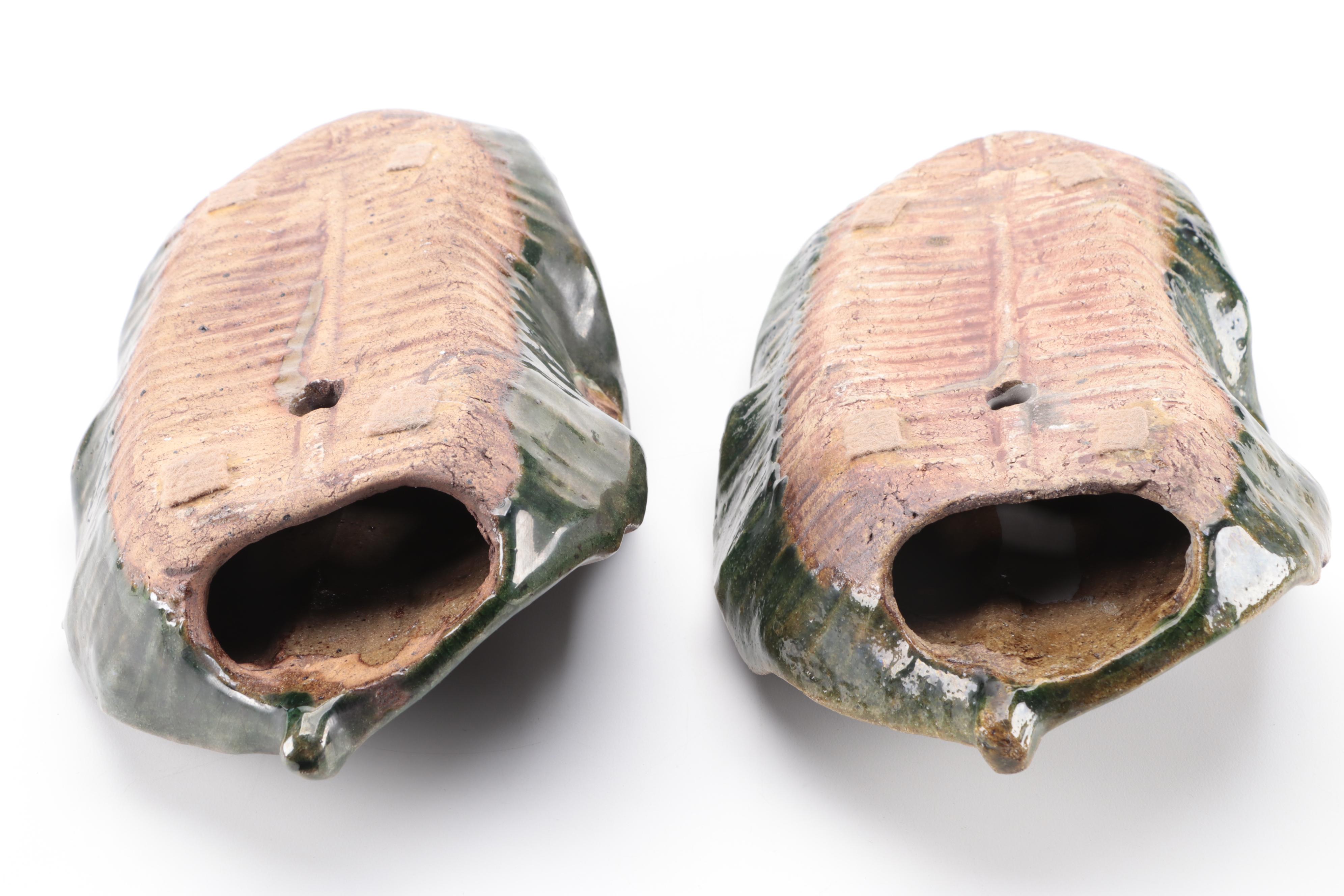 Pair of Chinese Shiwan Kilns Stoneware Banana Leaf-Form Wall Pockets