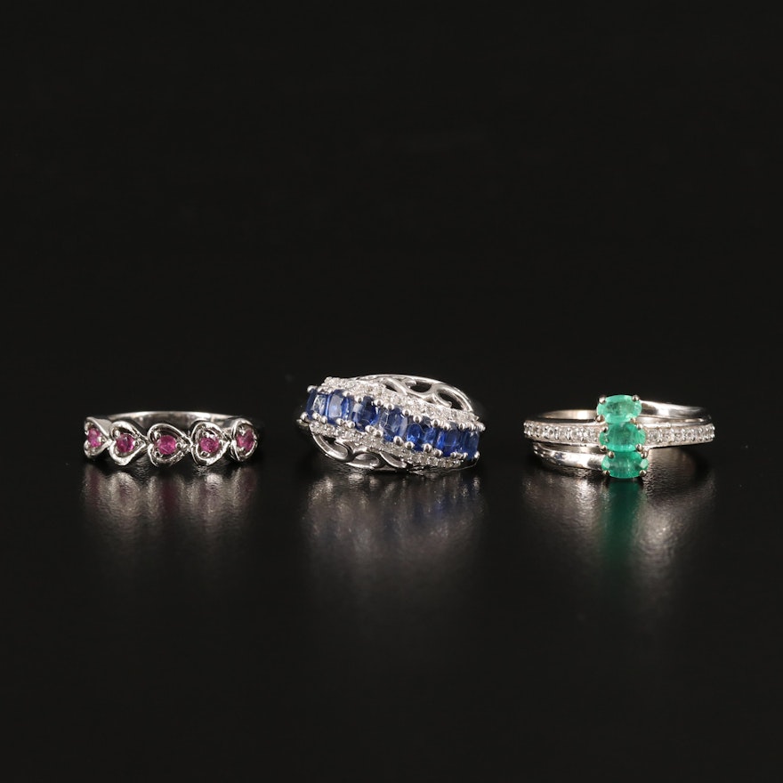 Trio of Rings with Emerald, Kyanite and Zircon Including Sterling