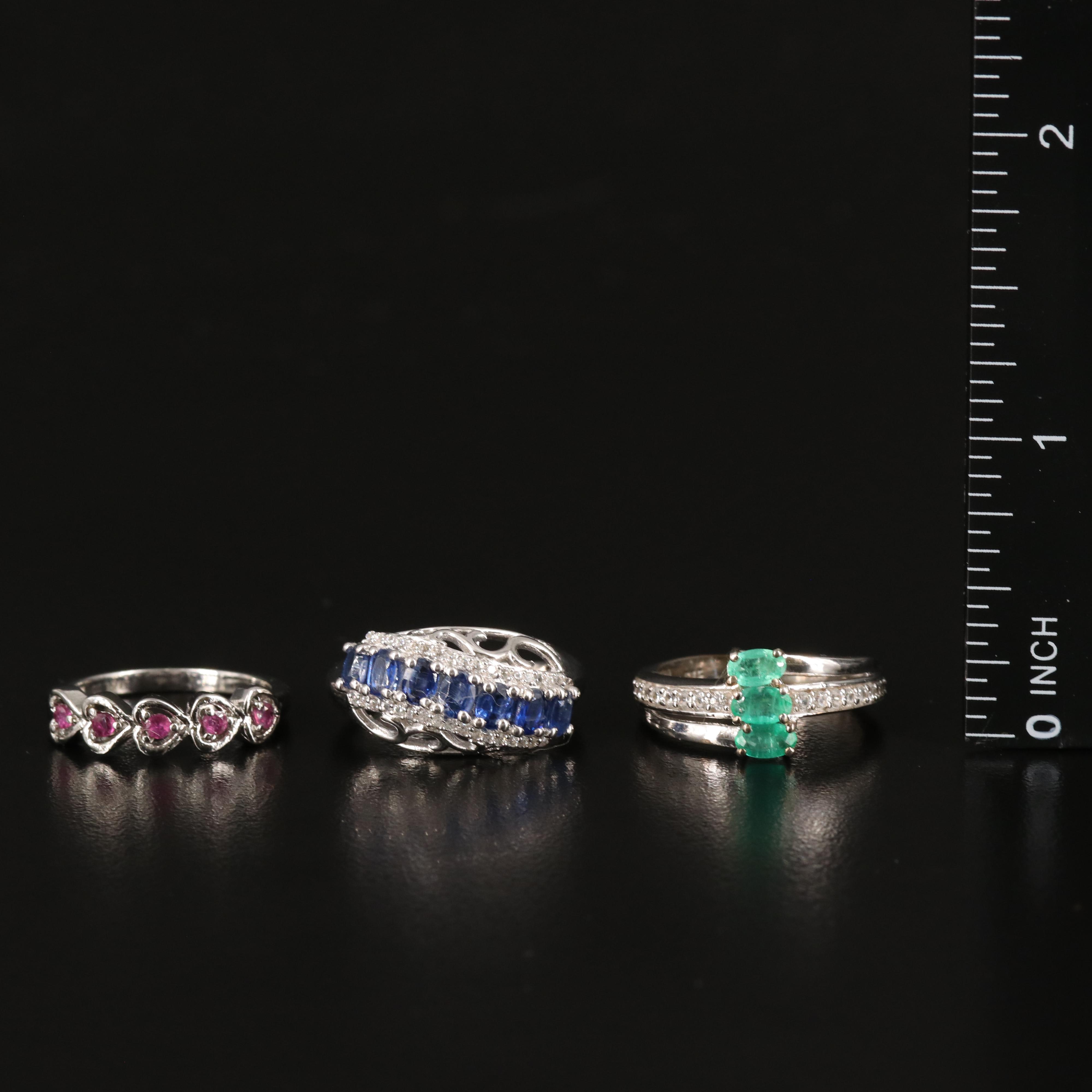 Trio of Rings with Emerald, Kyanite and Zircon Including Sterling