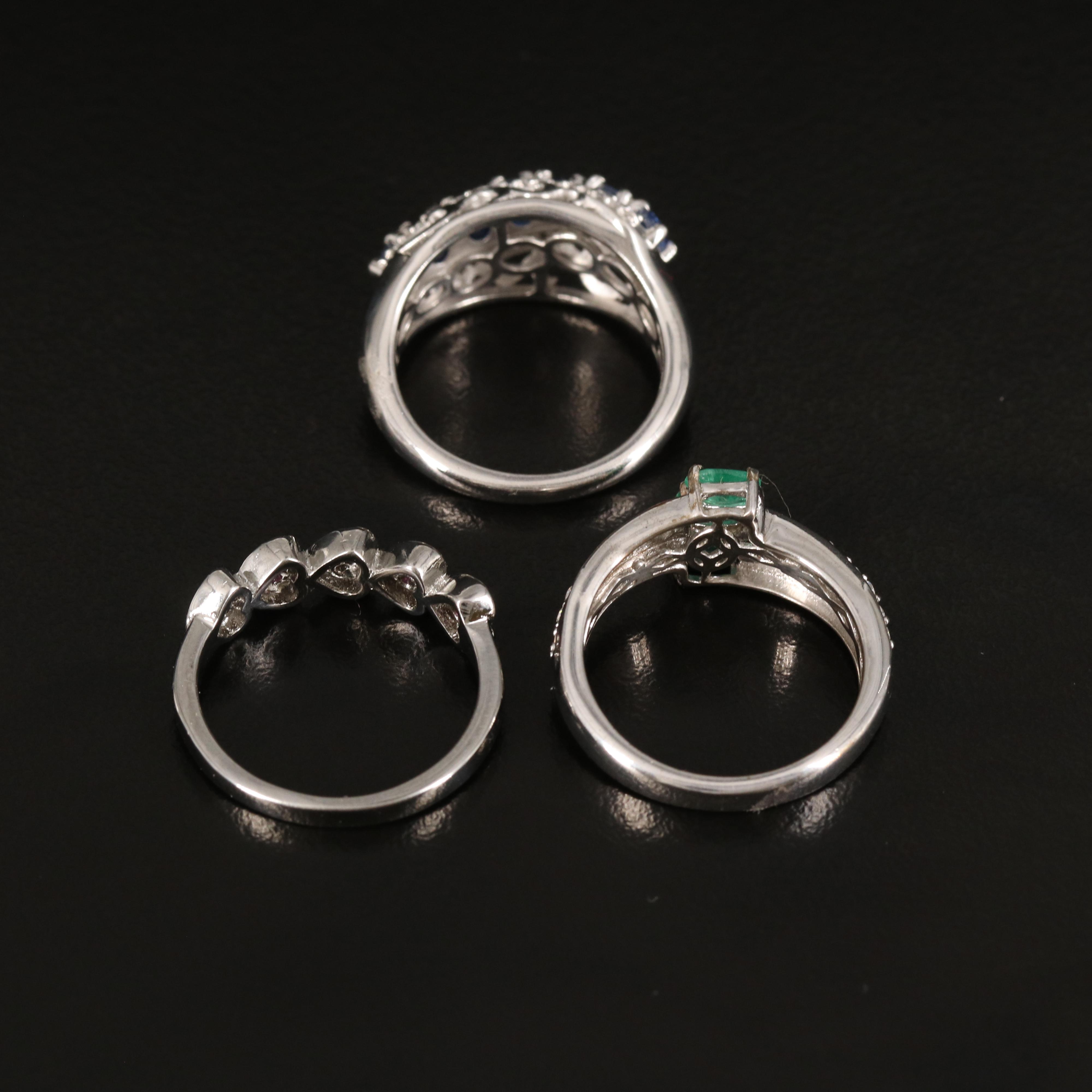 Trio of Rings with Emerald, Kyanite and Zircon Including Sterling