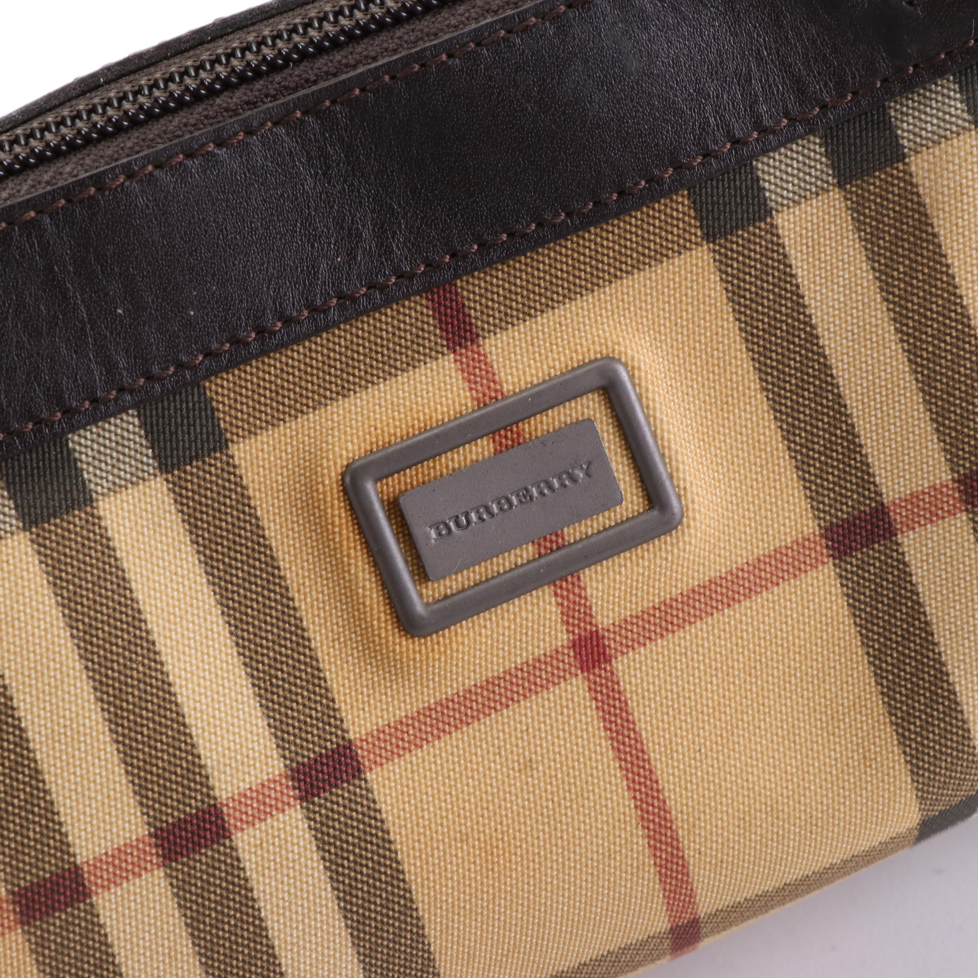 Burberry Barrel Handbag in Nova Check Coated Canvas and Brown Leather