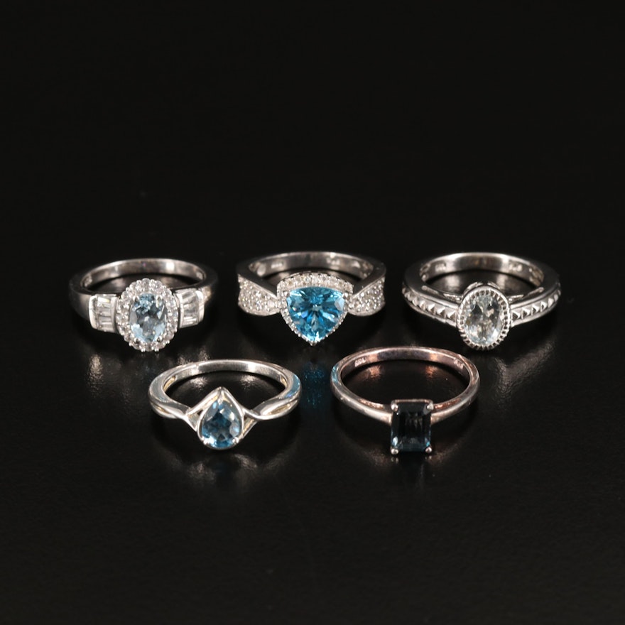 Quintet of Rings with Aquamarine, Topaz and Zircon in Sterling