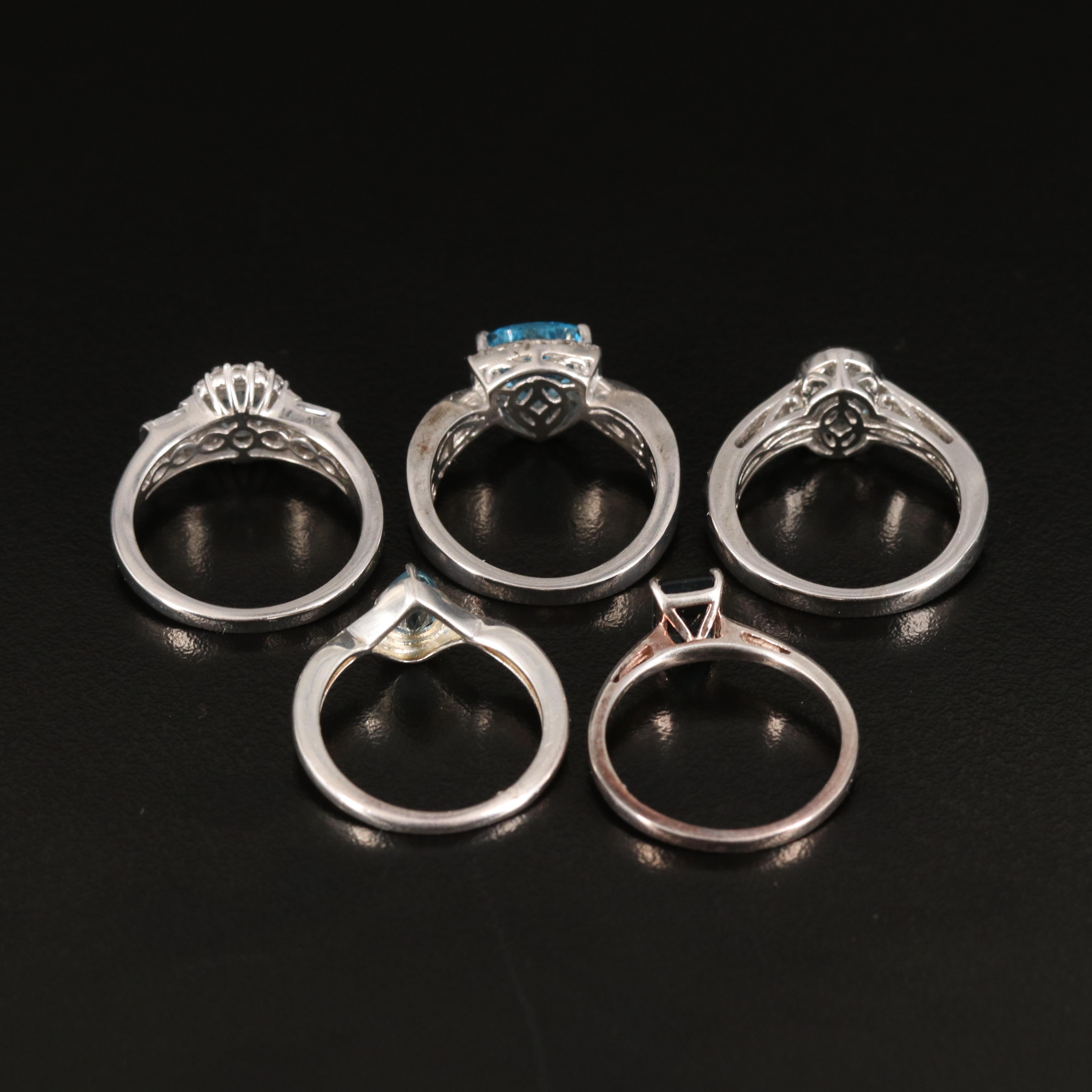 Quintet of Rings with Aquamarine, Topaz and Zircon in Sterling