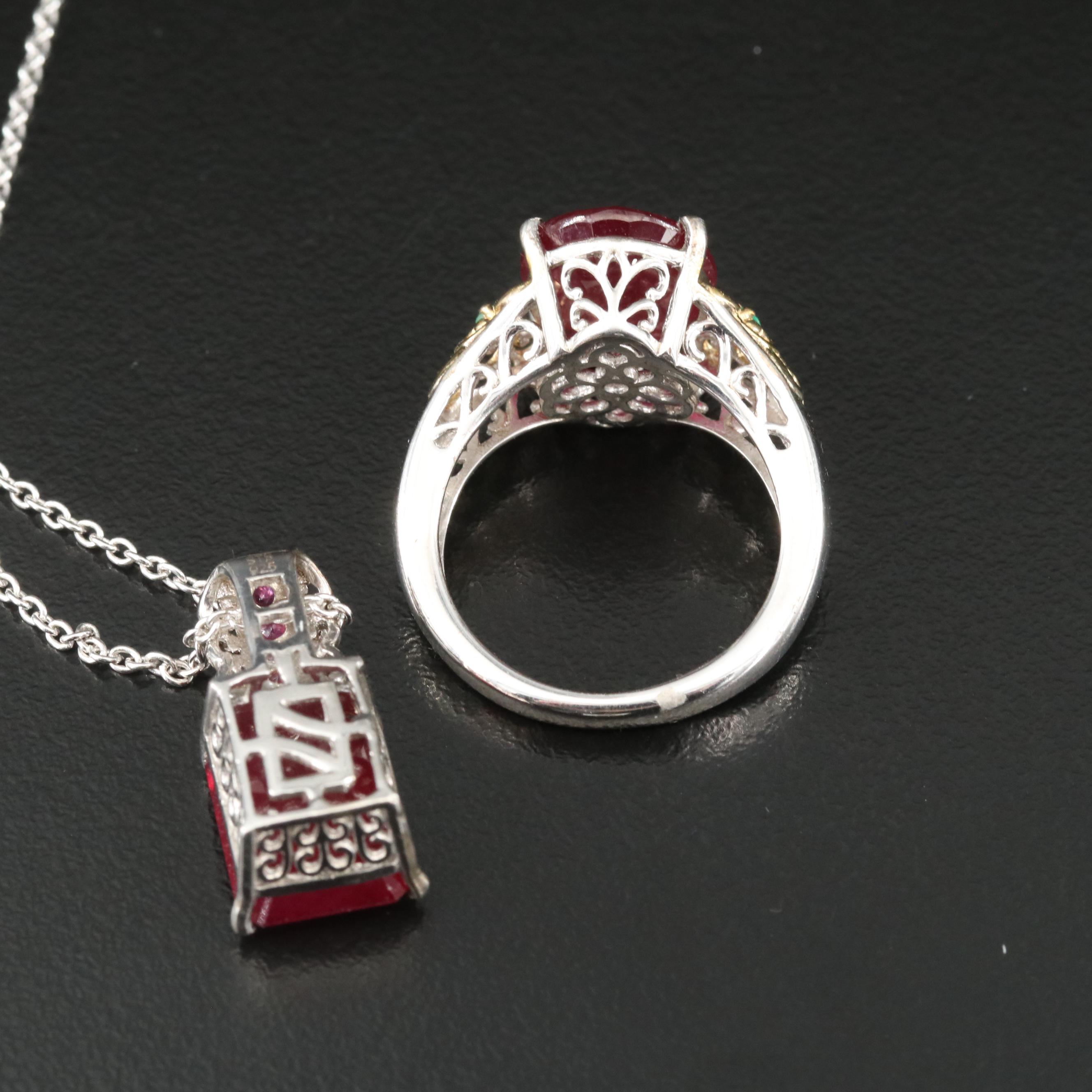 Sterling Corundum Pendant Necklace and Ring