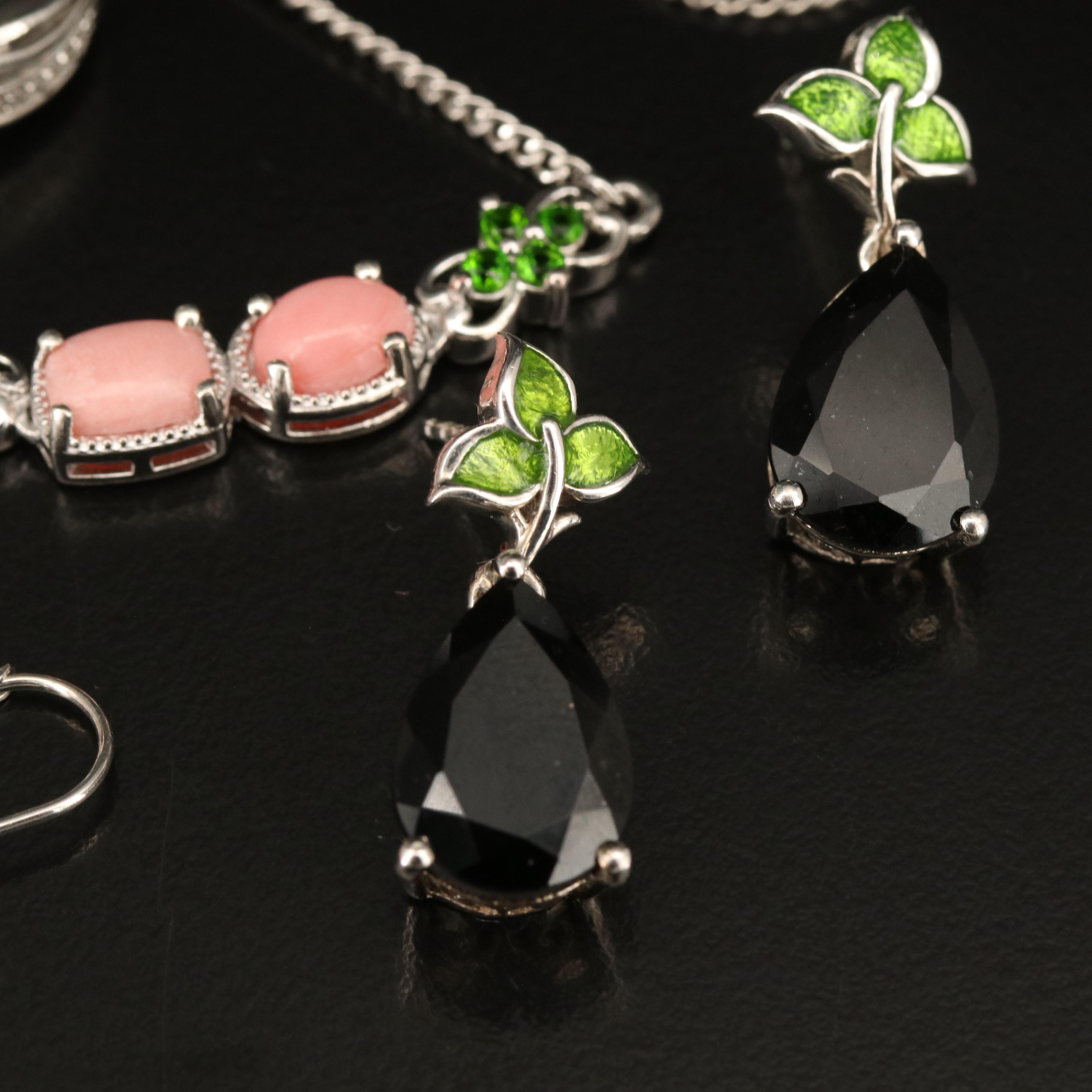 Sterling Jewelry Featuring White Topaz, Diopside and Opal