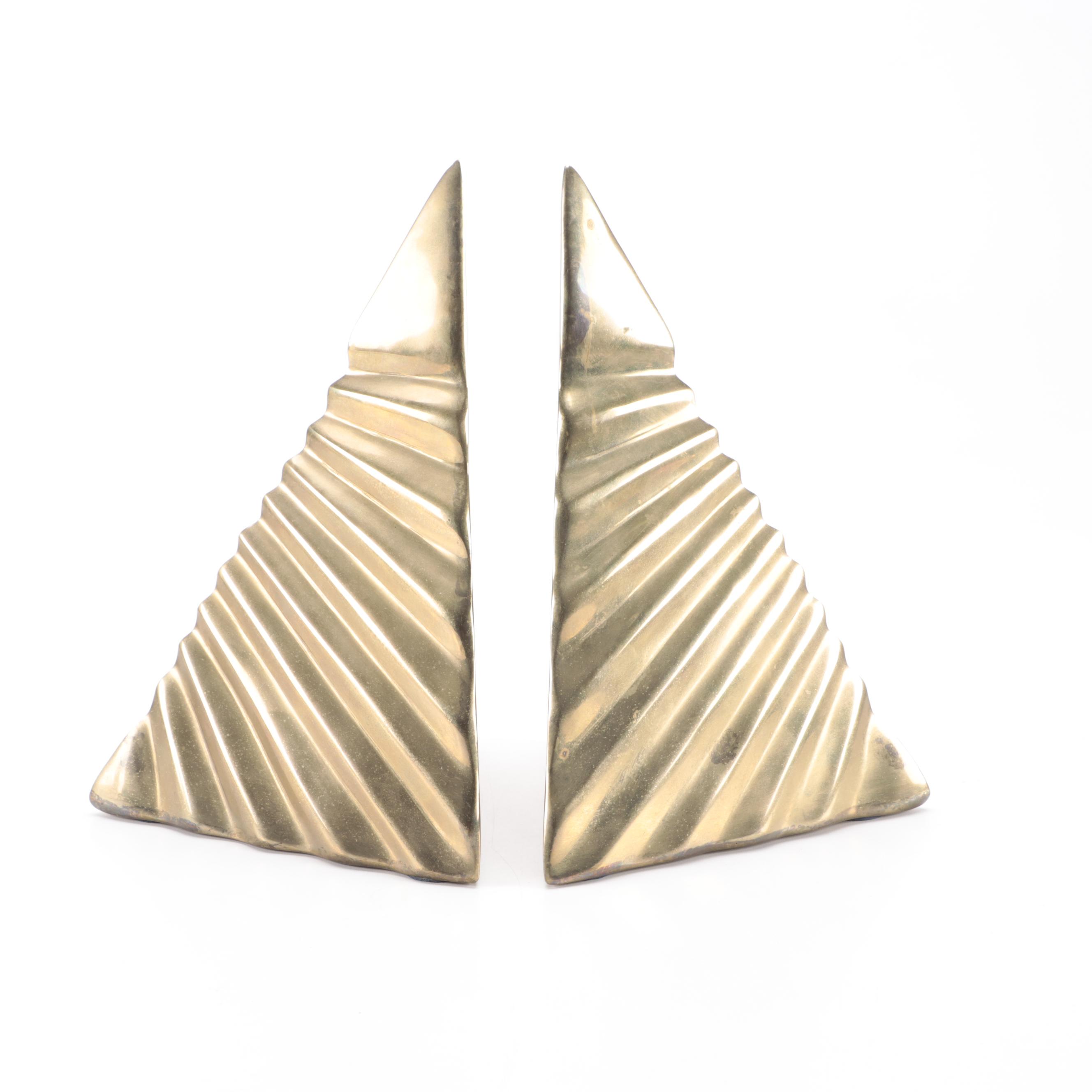Modernist Brass Pyramid Bookends, Mid to Late 20th Century