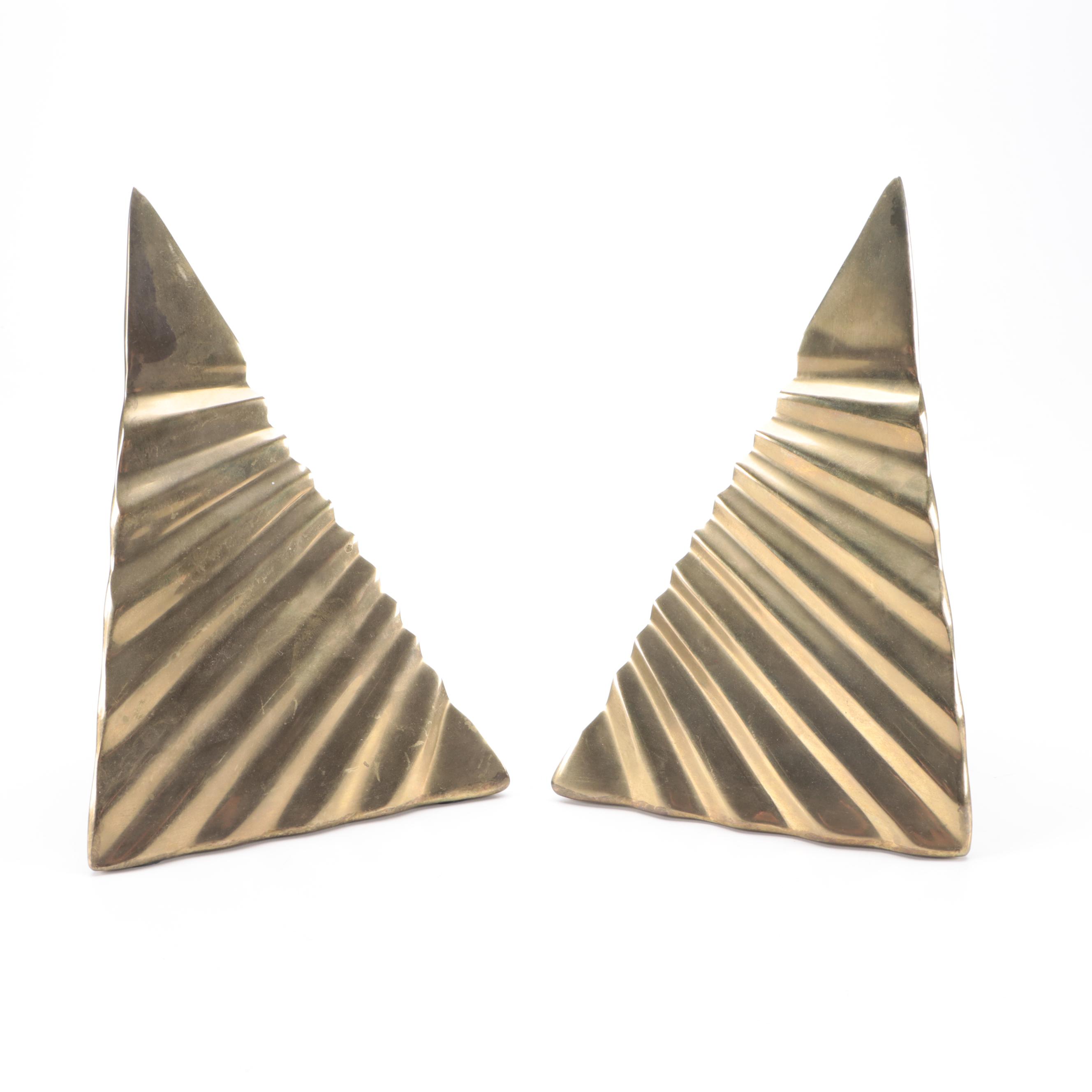 Modernist Brass Pyramid Bookends, Mid to Late 20th Century