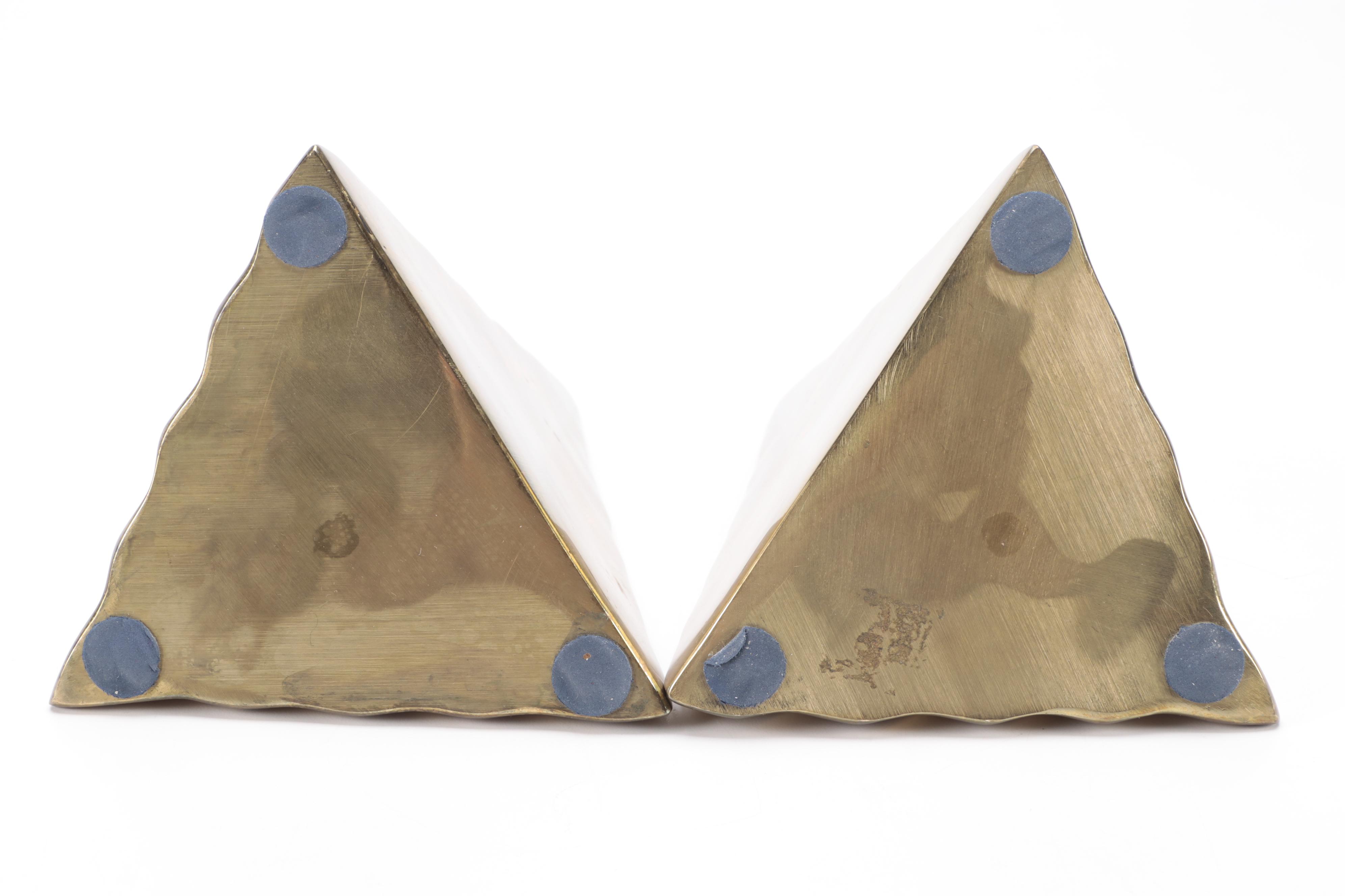 Modernist Brass Pyramid Bookends, Mid to Late 20th Century