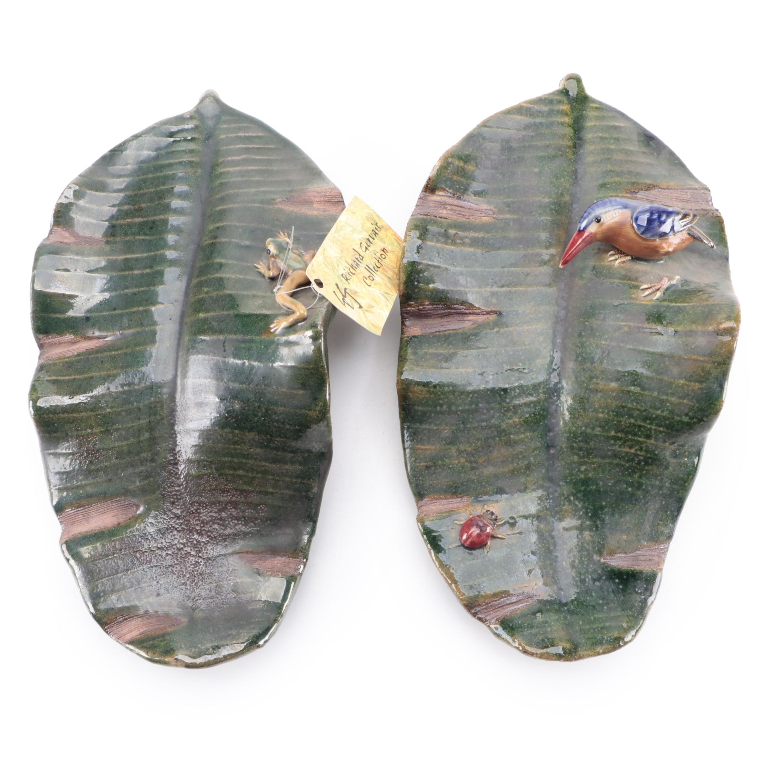 Pair of Chinese Shiwan Kilns Stoneware Banana Leaf-Form Wall Pockets