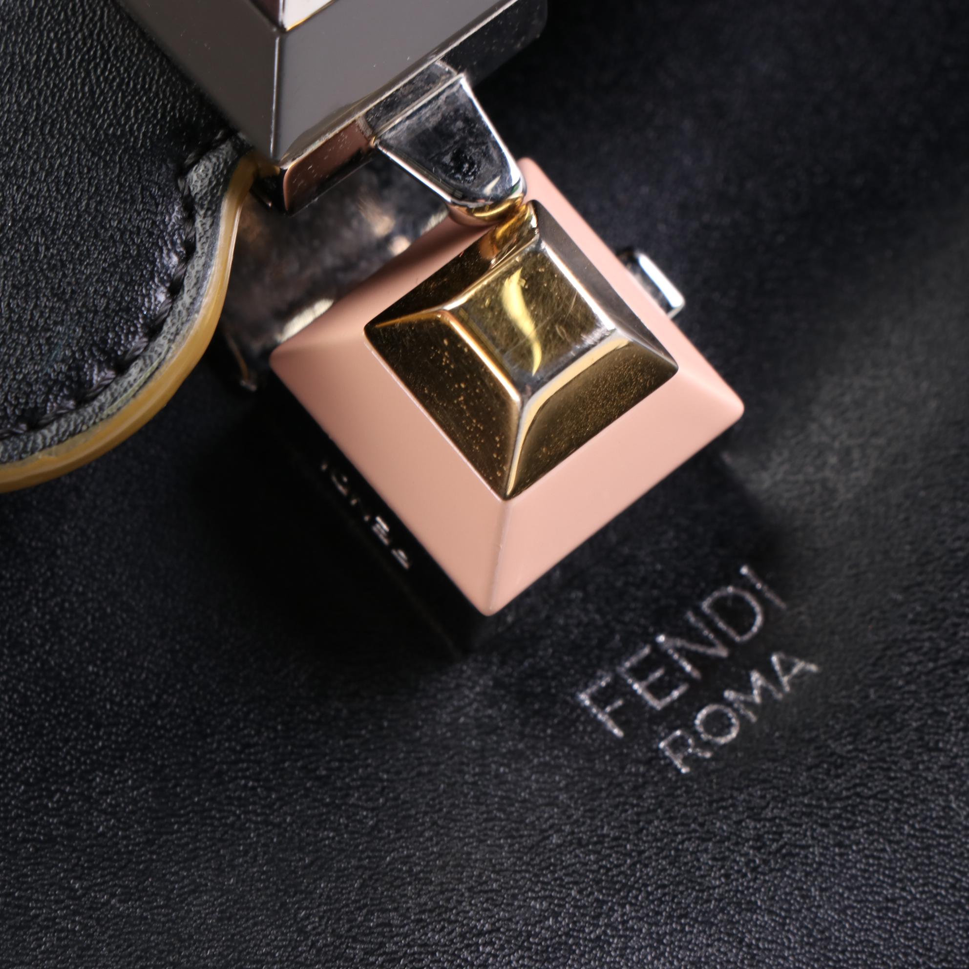 Fendi Kan I Top-Handle Shoulder Bag in Black Leather w/Scalloped Edges