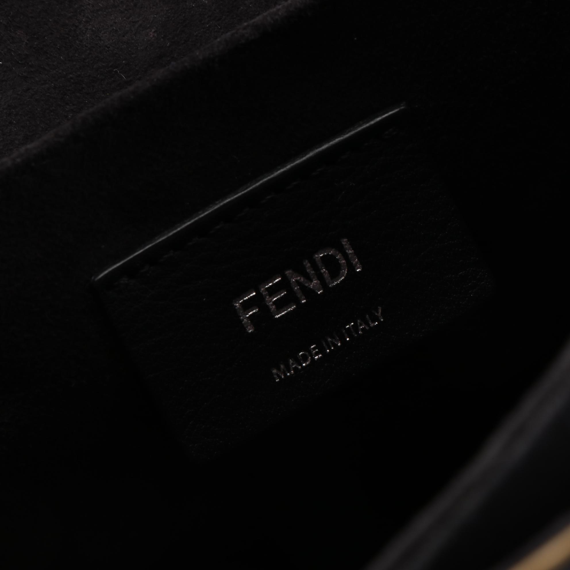 Fendi Kan I Top-Handle Shoulder Bag in Black Leather w/Scalloped Edges