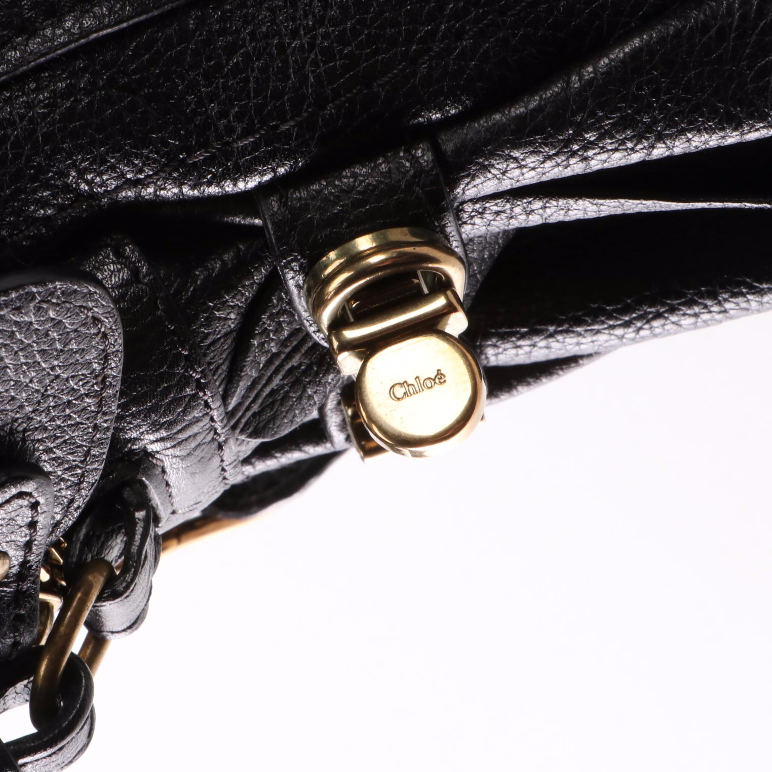 Chloé Large Paraty Two-Way Bag in Black Calfskin Leather w/Shoulder Strap