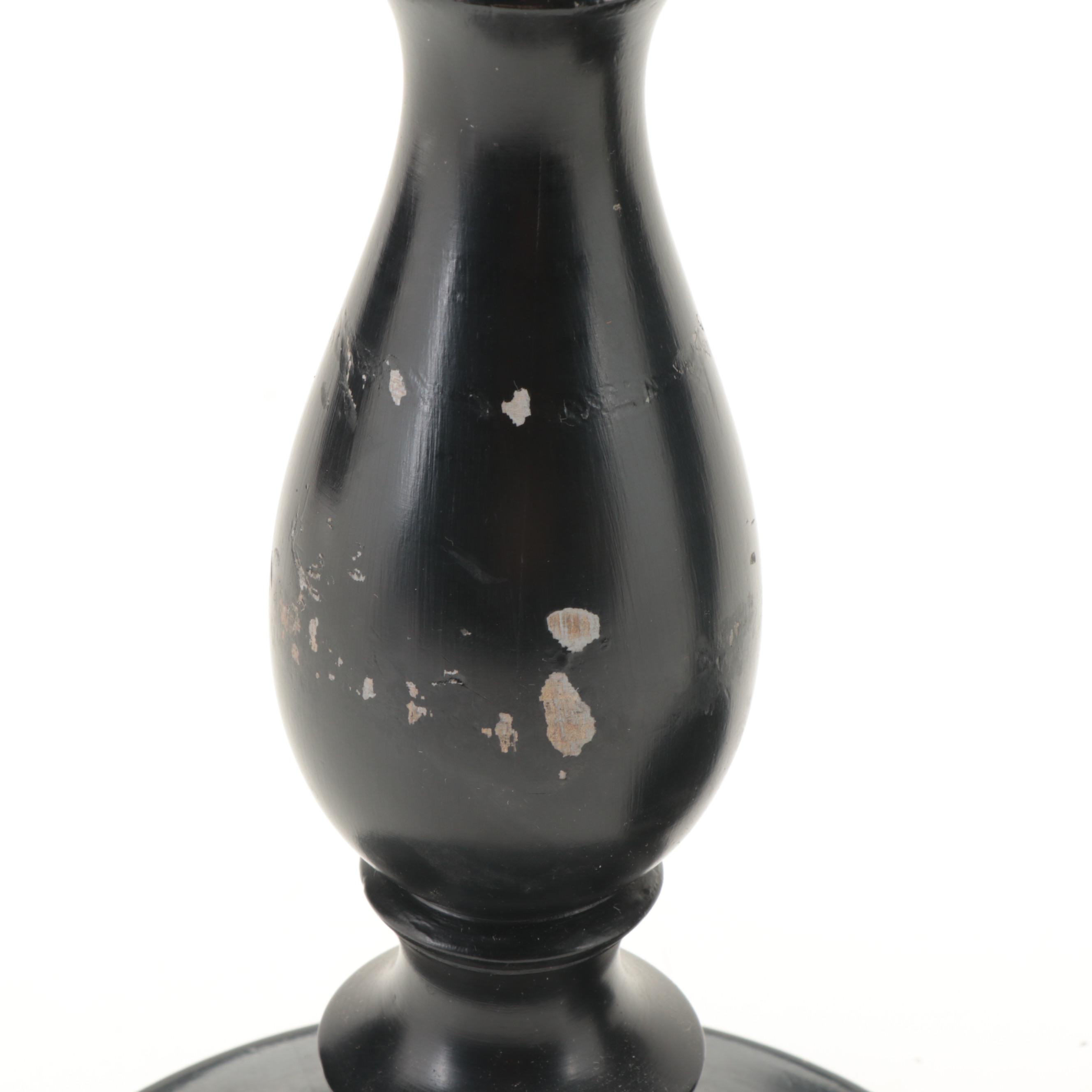 Indian Lacquered Wood Baluster Form Pillar Candle Holders