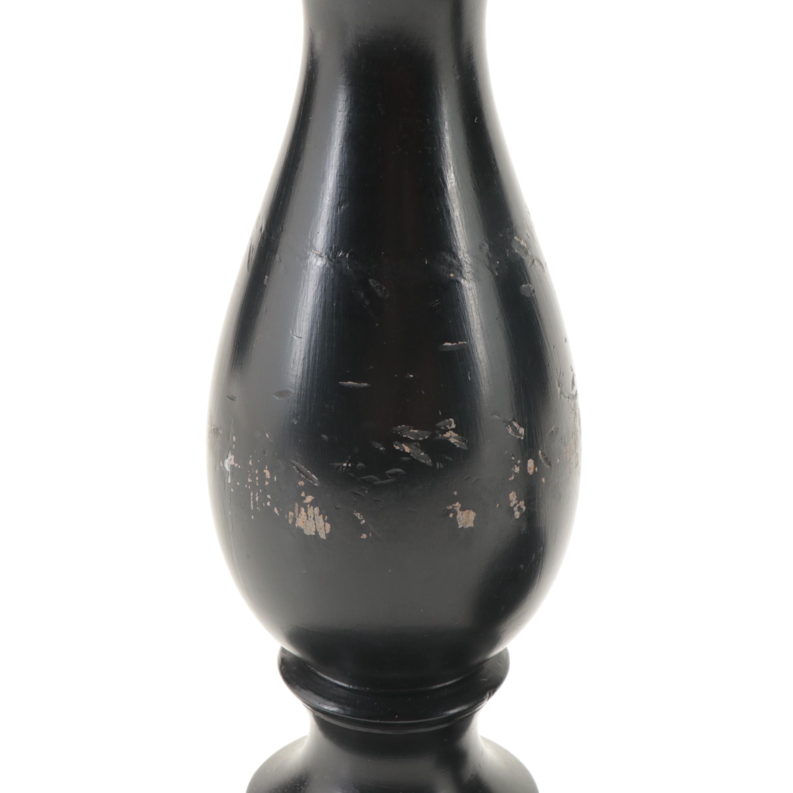 Indian Lacquered Wood Baluster Form Pillar Candle Holders