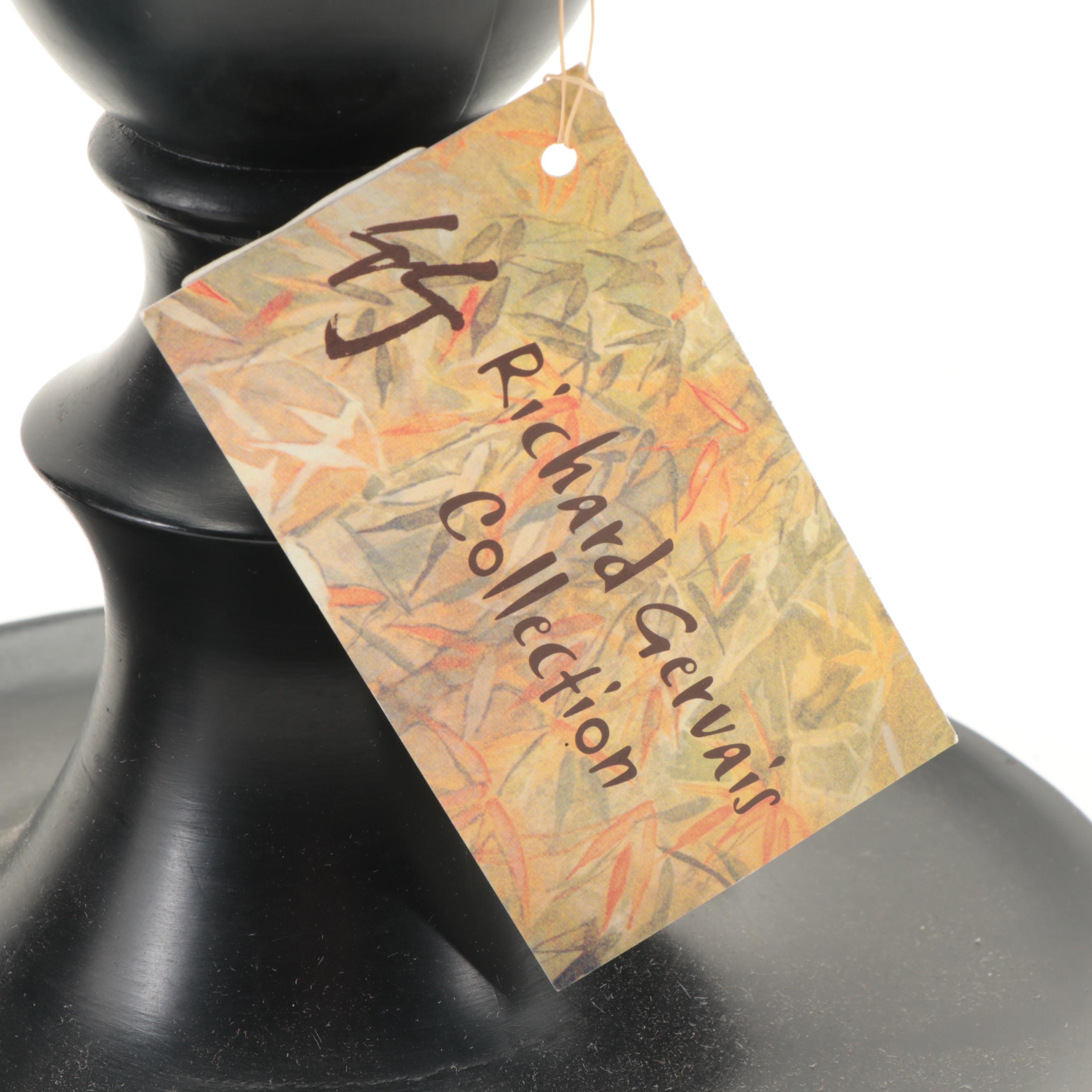 Indian Lacquered Wood Baluster Form Pillar Candle Holders