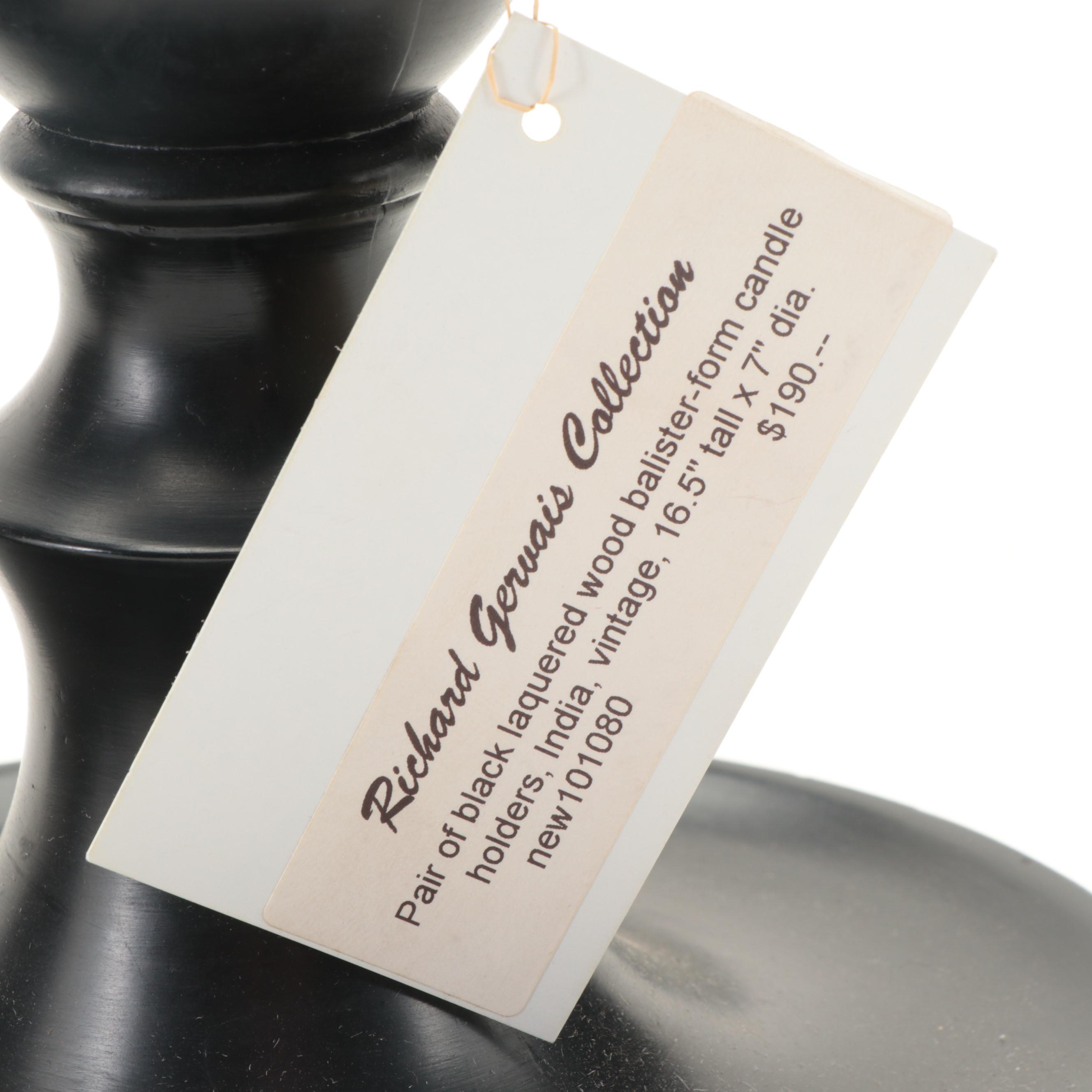 Indian Lacquered Wood Baluster Form Pillar Candle Holders