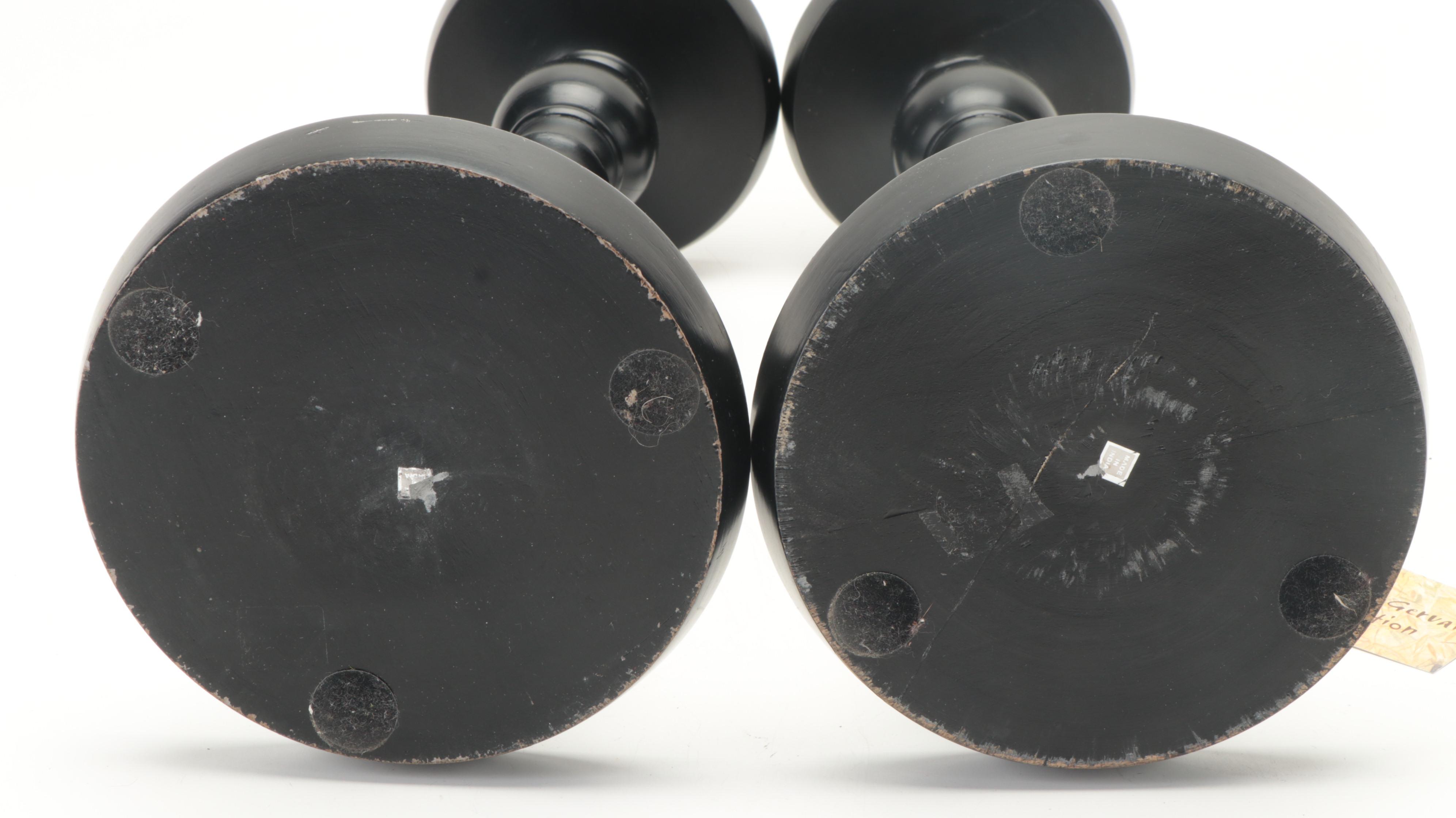 Indian Lacquered Wood Baluster Form Pillar Candle Holders