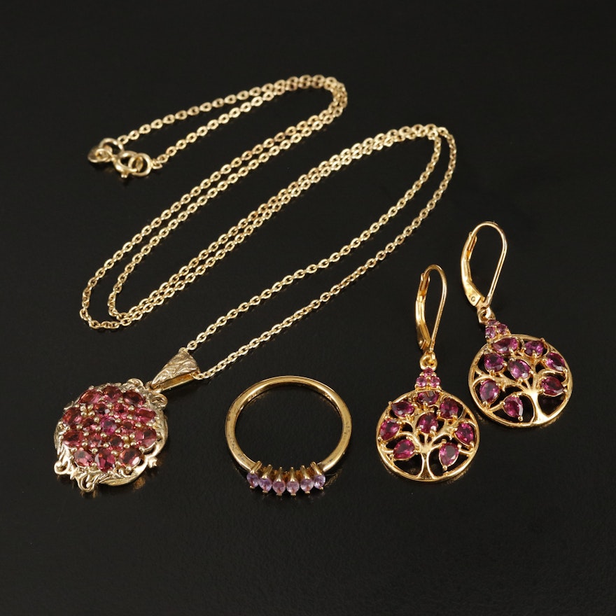 Sterling Rhodolite Garnet and Sapphire Jewelry