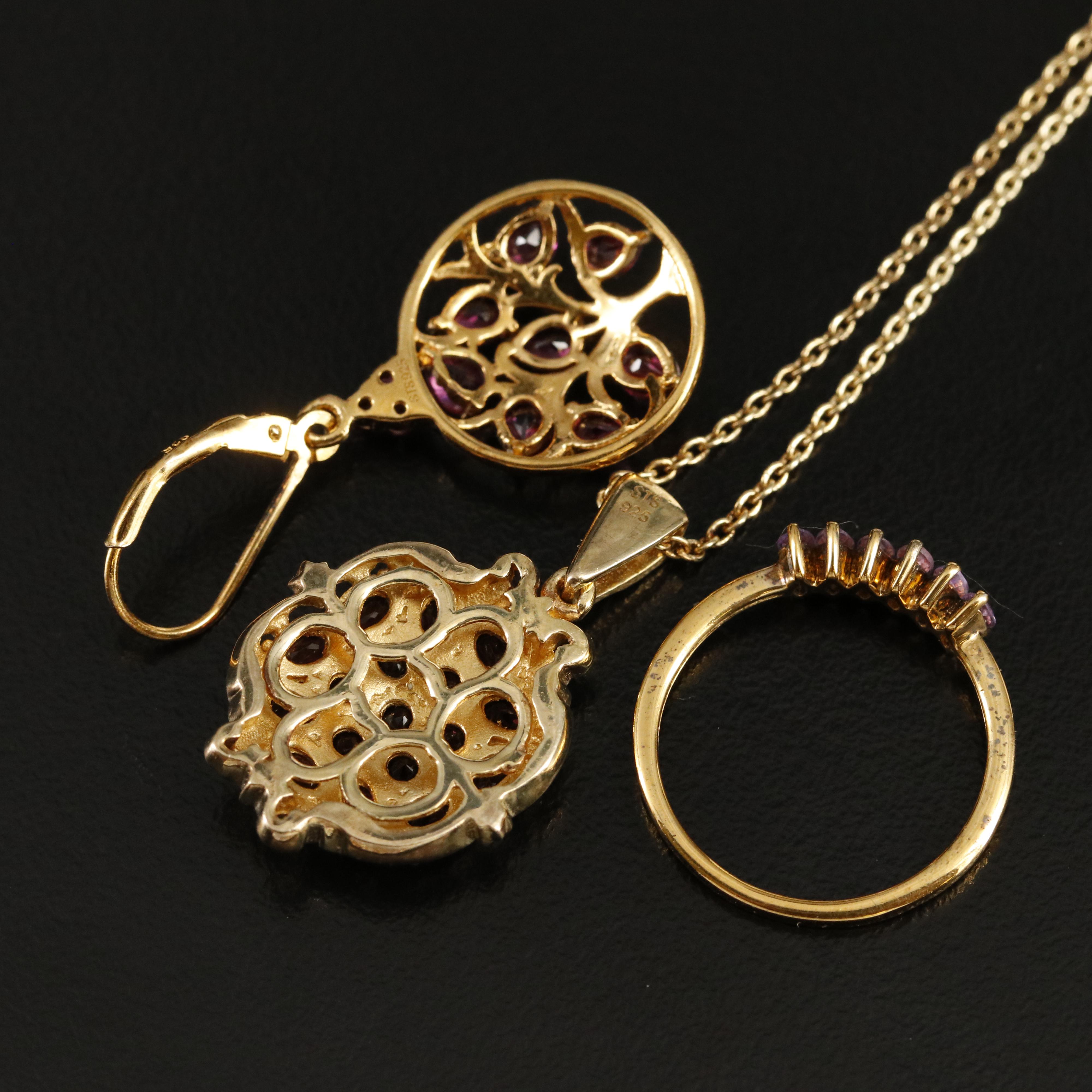 Sterling Rhodolite Garnet and Sapphire Jewelry
