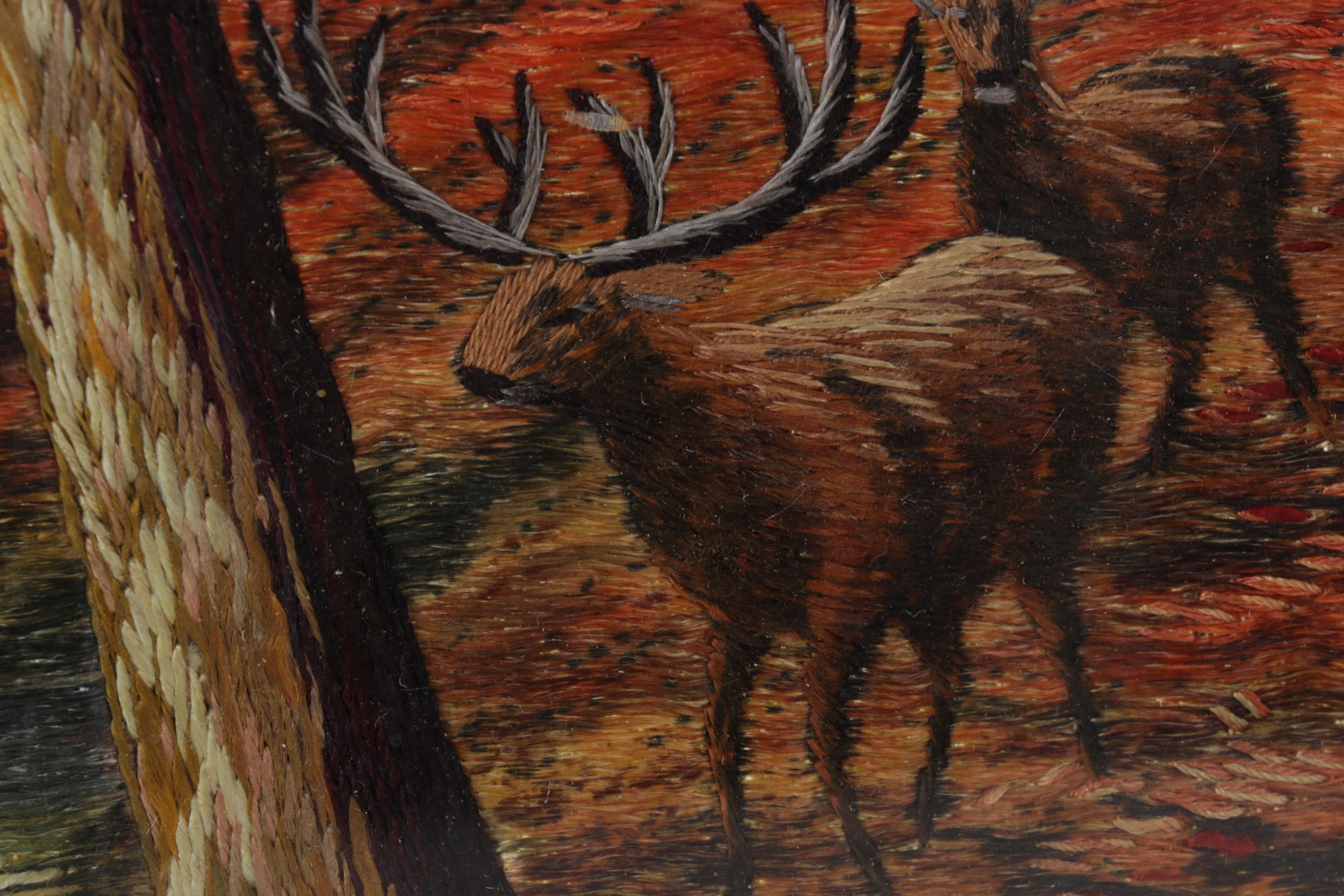 Painted and Embroidered Silk Forest Creek Scene Wall Hangings