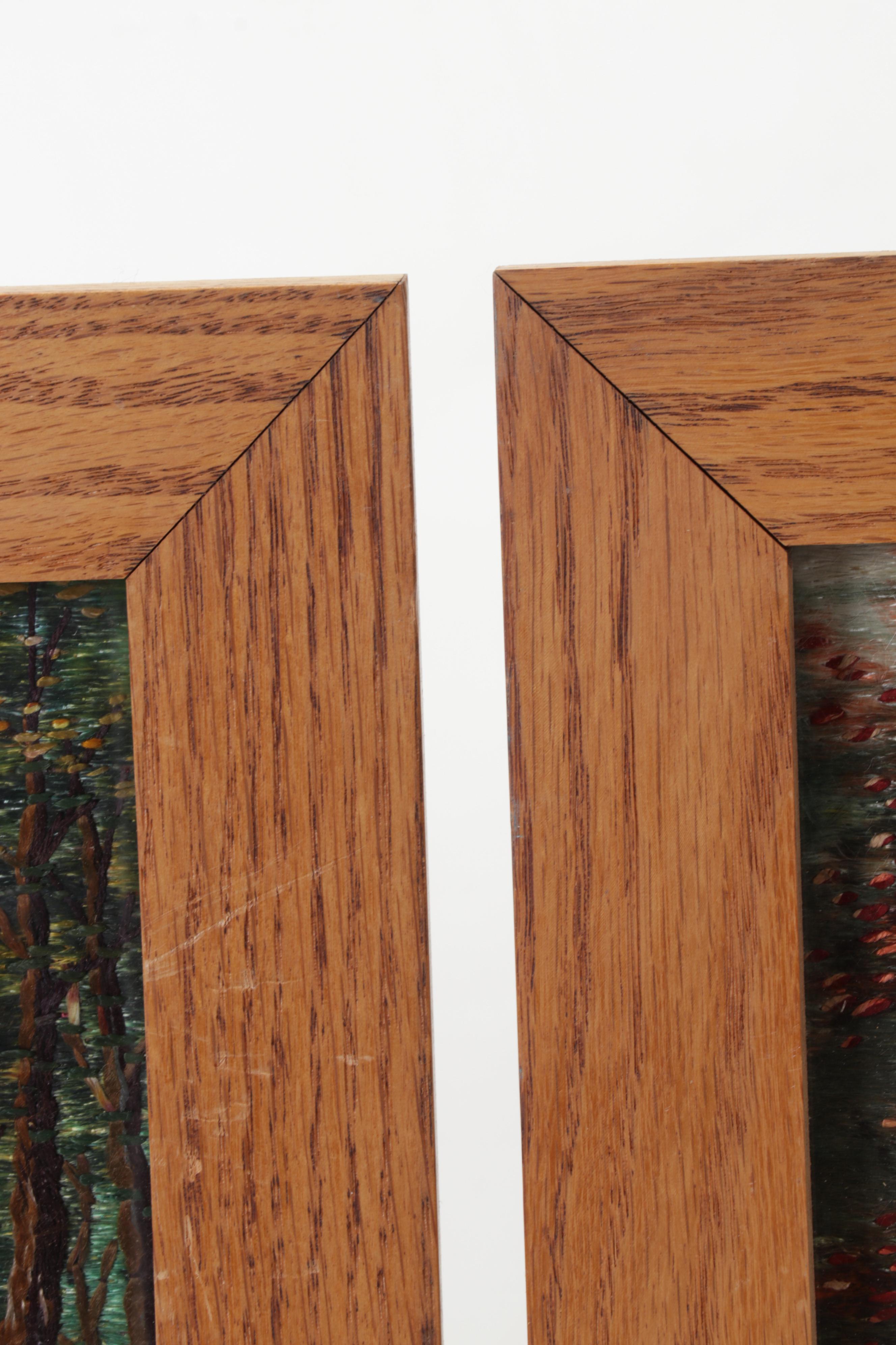 Painted and Embroidered Silk Forest Creek Scene Wall Hangings