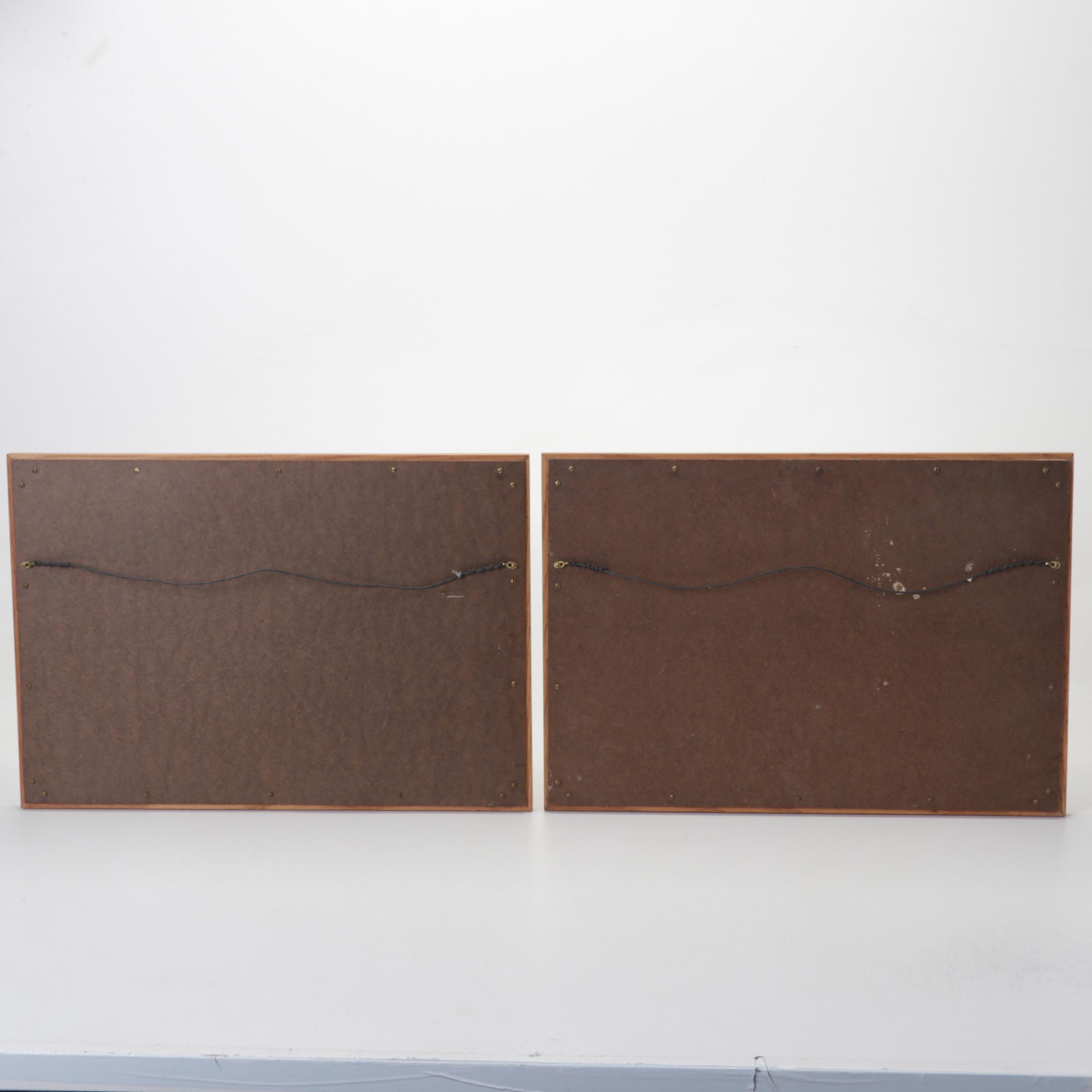 Painted and Embroidered Silk Forest Creek Scene Wall Hangings