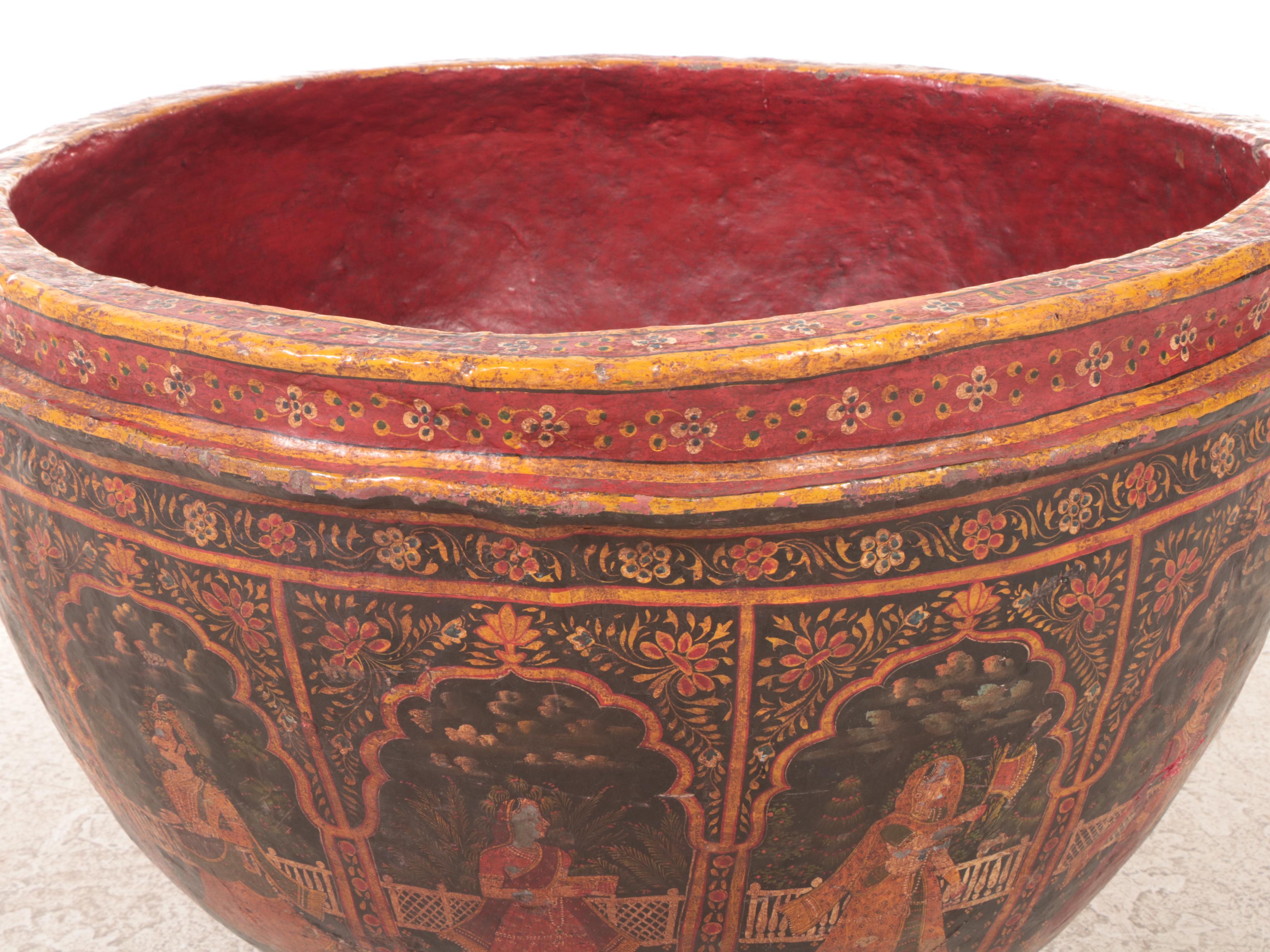 Large-Scale Handcrafted Indian Papier-mâché Bowl
