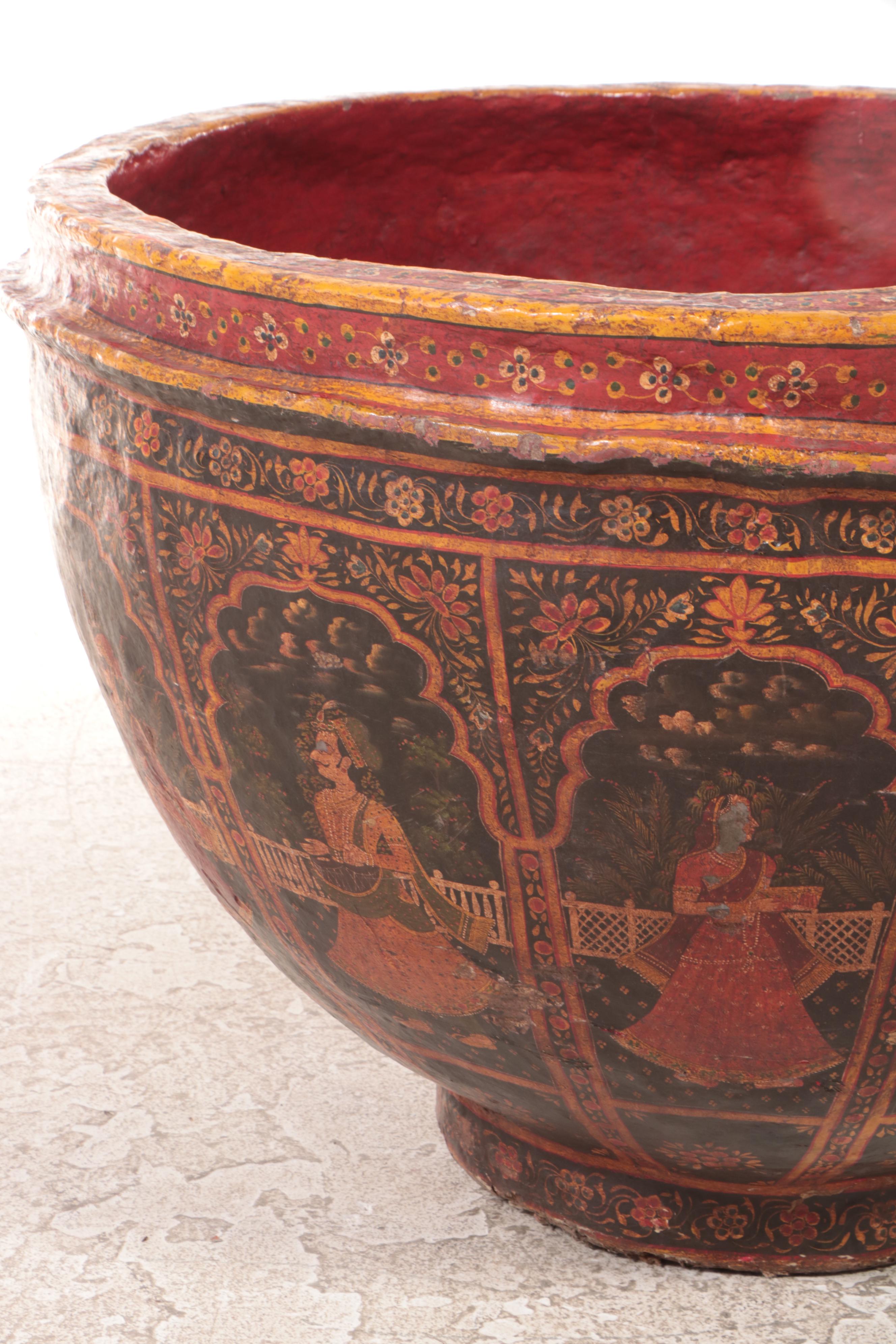 Large-Scale Handcrafted Indian Papier-mâché Bowl