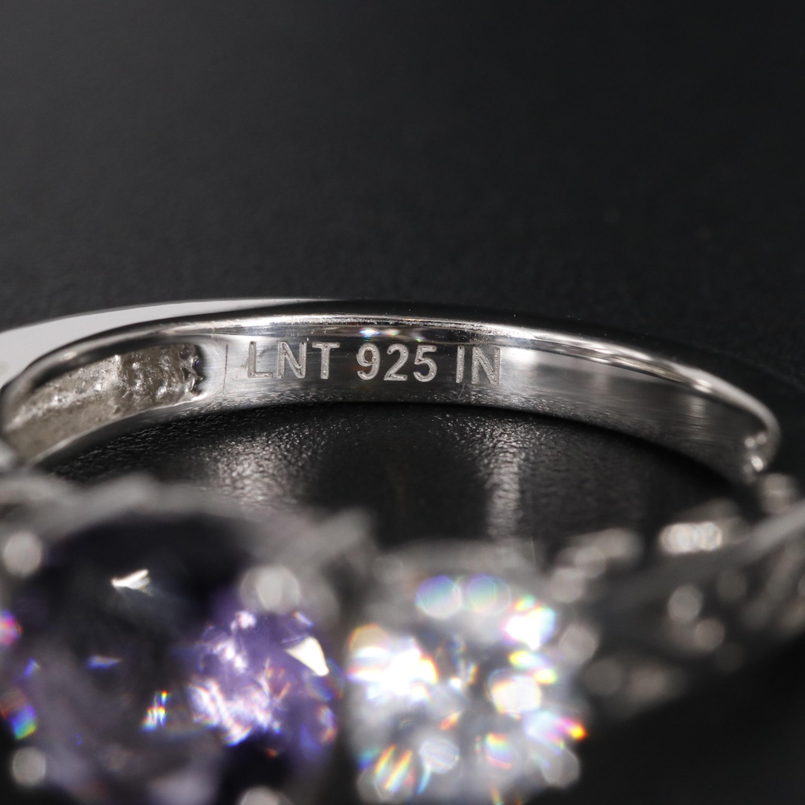 Sterling Amethyst and Cubic Zirconia Side Stone Ring