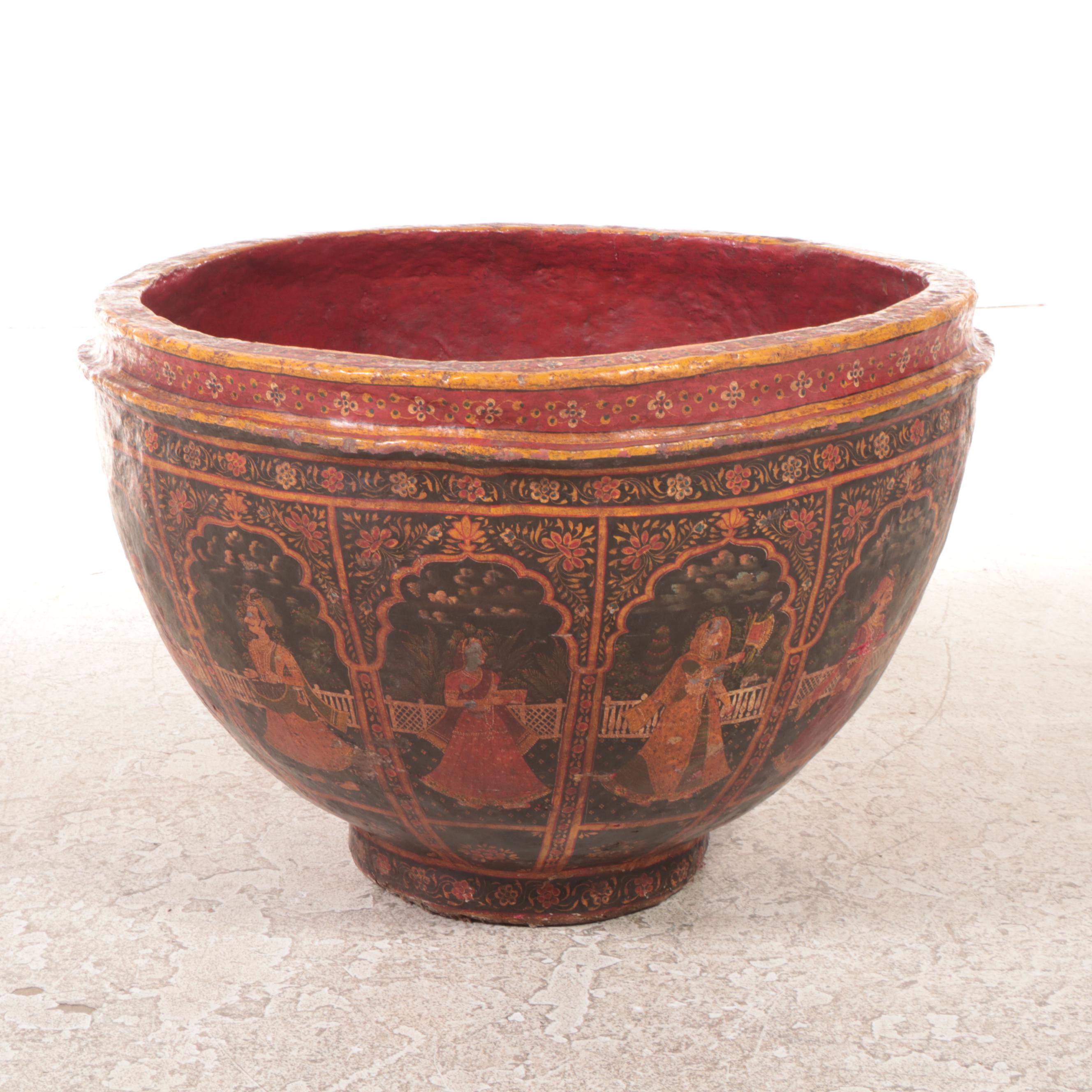 Large-Scale Handcrafted Indian Papier-mâché Bowl