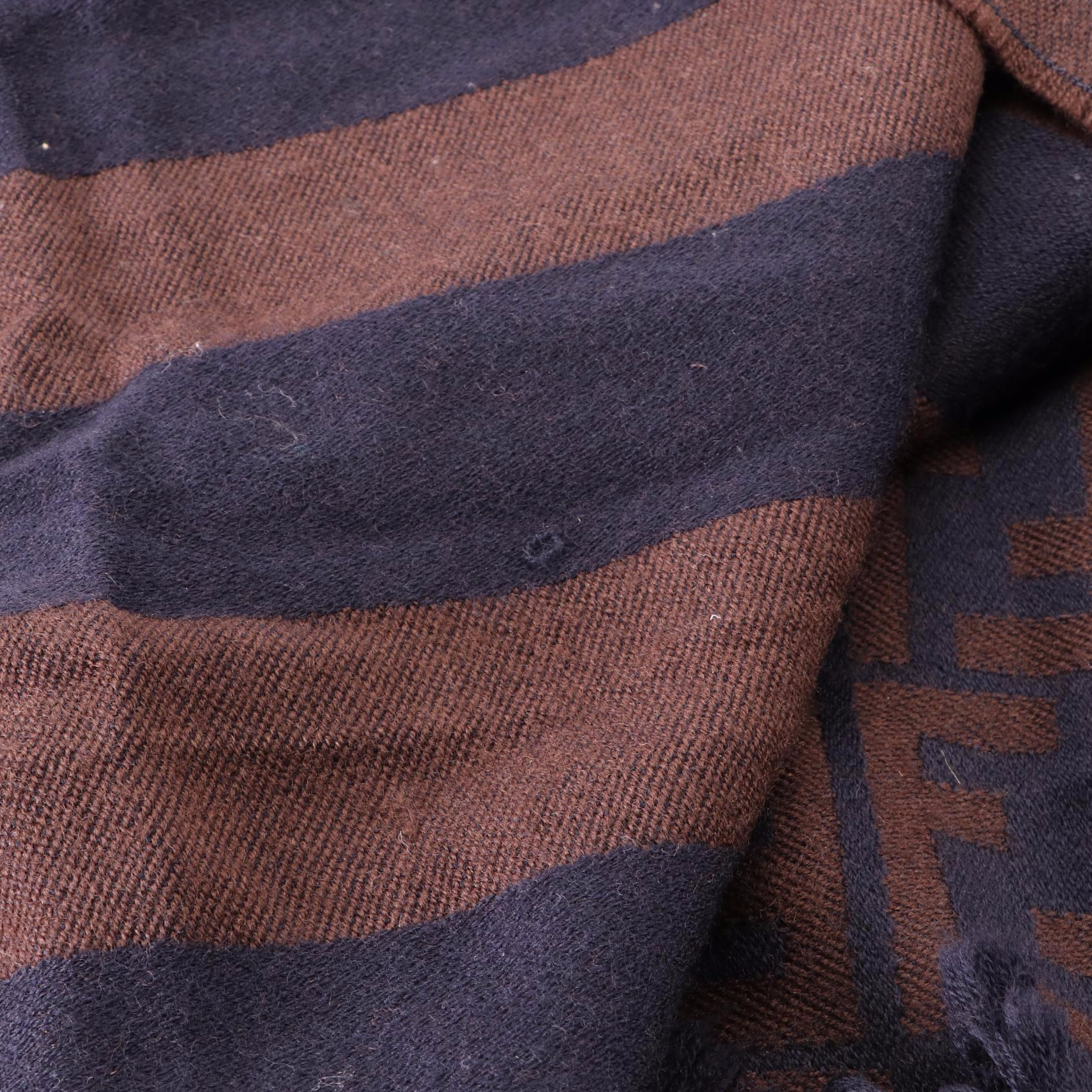 Fendi Fringe Scarf in Blue and Brown Wool Jacquard